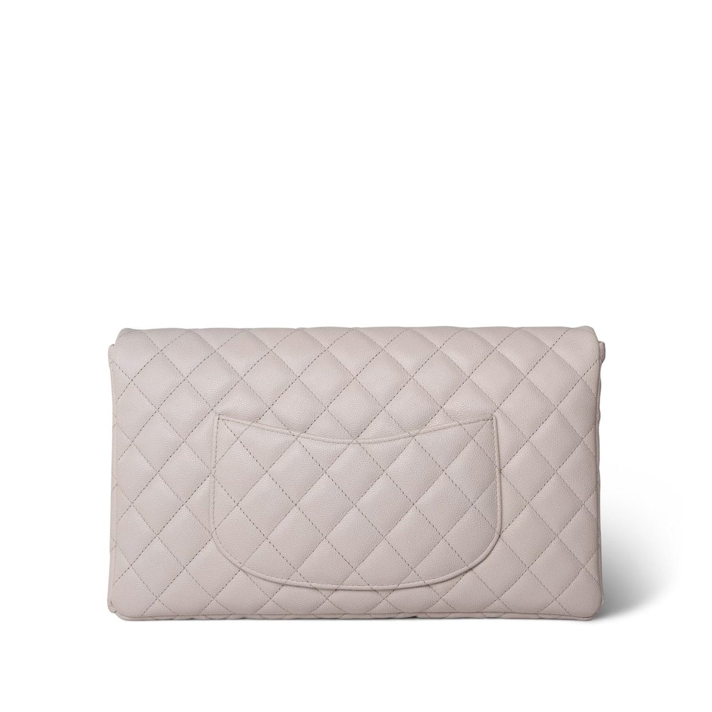 Ivory/Light Beige Caviar Quilted Classic Clutch Silver Hardware