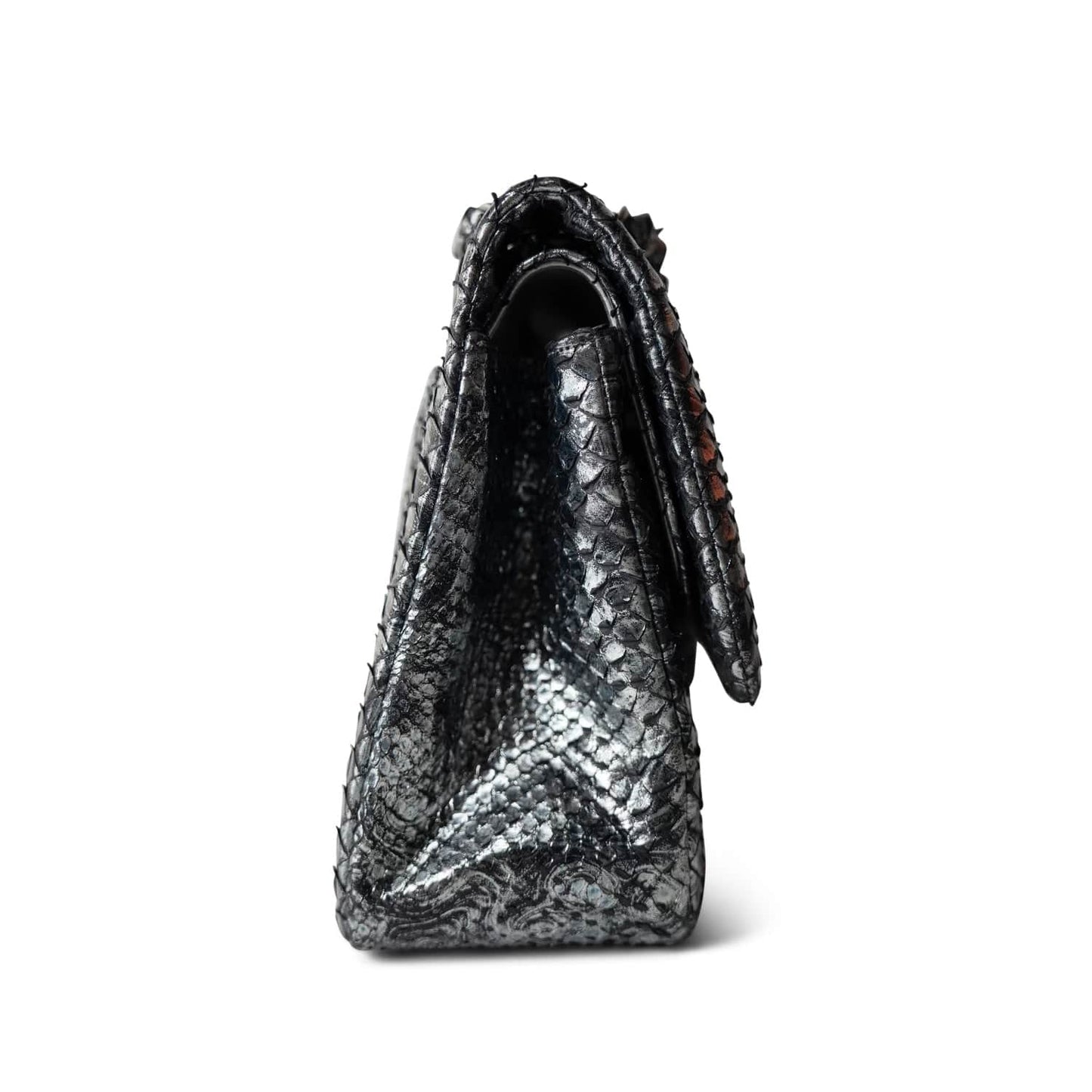 Black Silver Metallic Python Jumbo Double Flap