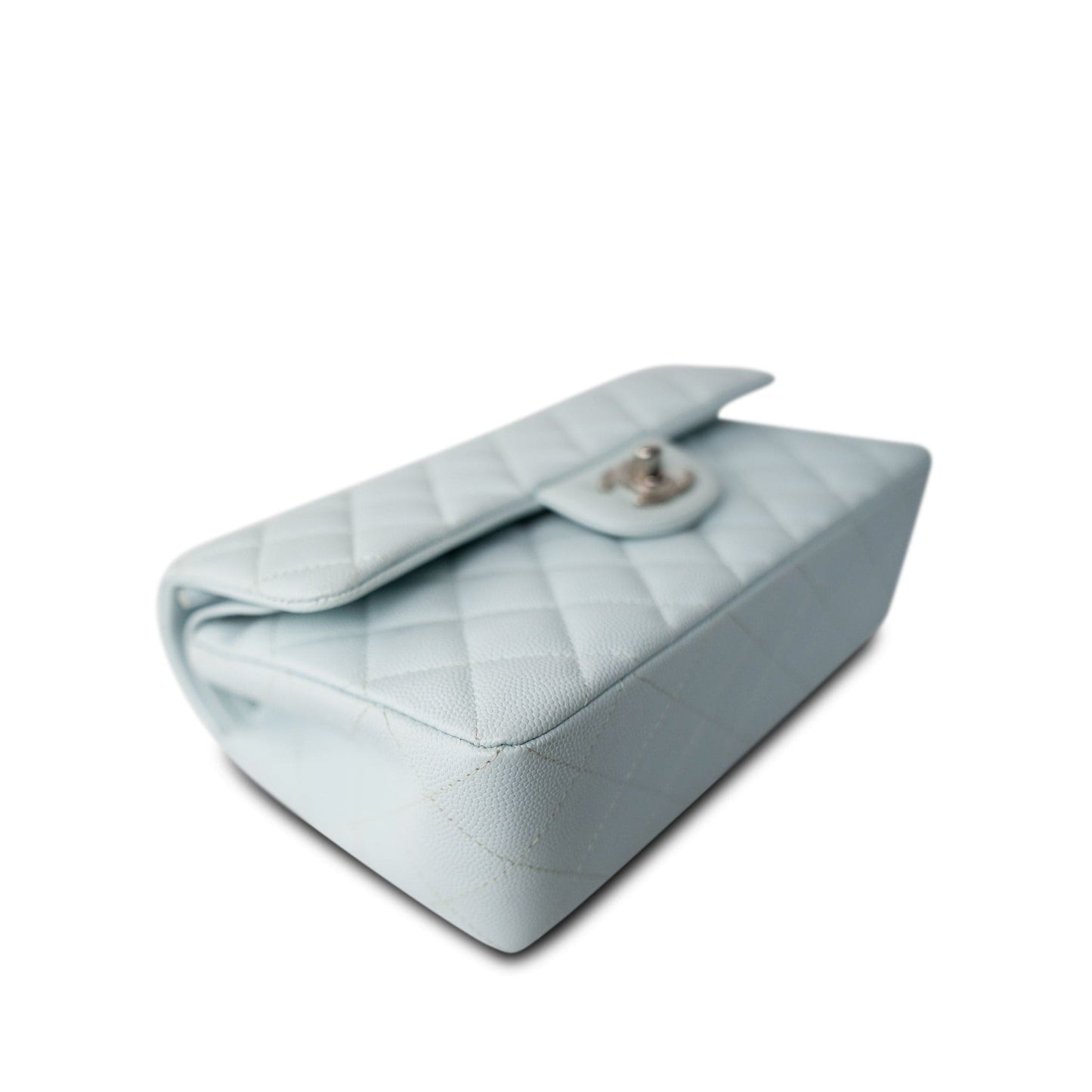Light Blue Caviar Quilted Classic Flap Small Silver Hardware