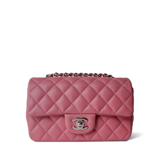 Pink/ Rose Nude Lambskin Quilted Mini Rectangular Flap Silver Hardware
