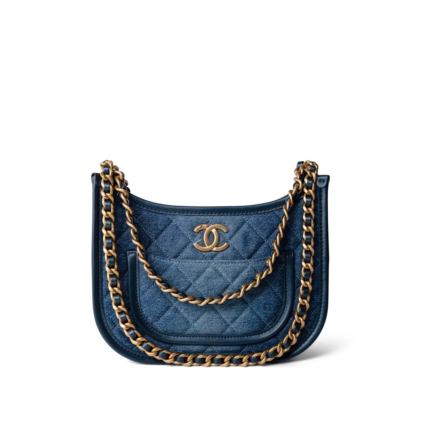 24S Denim Hobo Bag Aged Gold Hardware