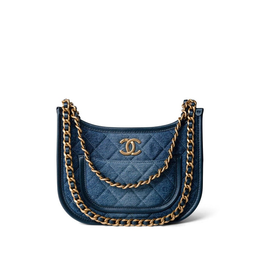 24S Denim Hobo Bag Aged Gold Hardware