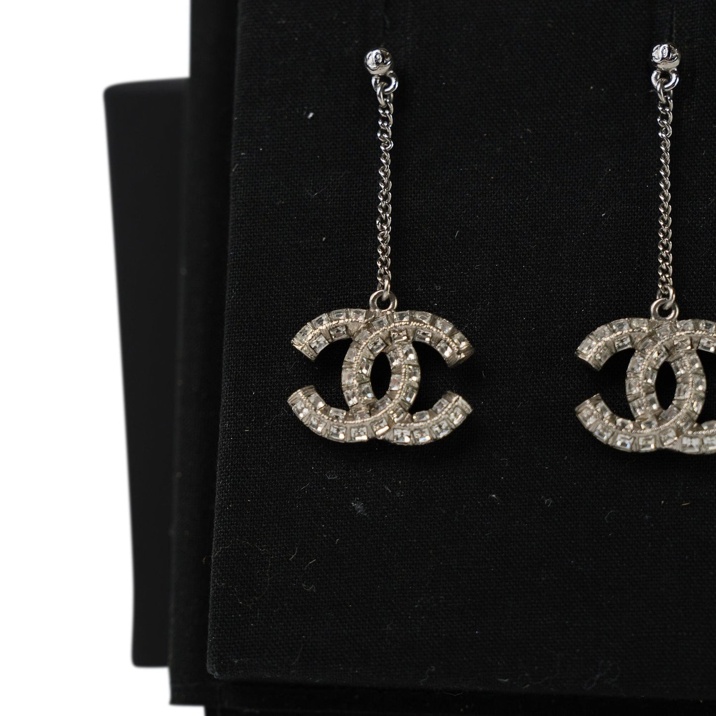 Chanel Crystal & Silver Baguette Drop Earrings