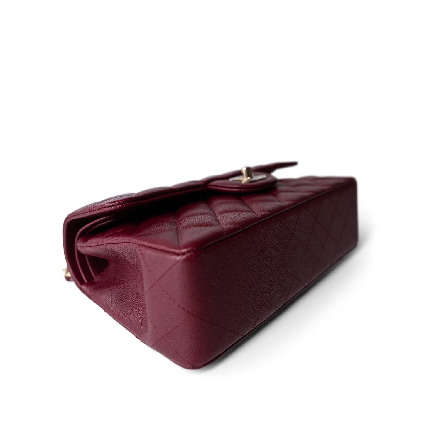 Wine/Burgundy Caviar Quilted Small Classic Double Flap LGHW