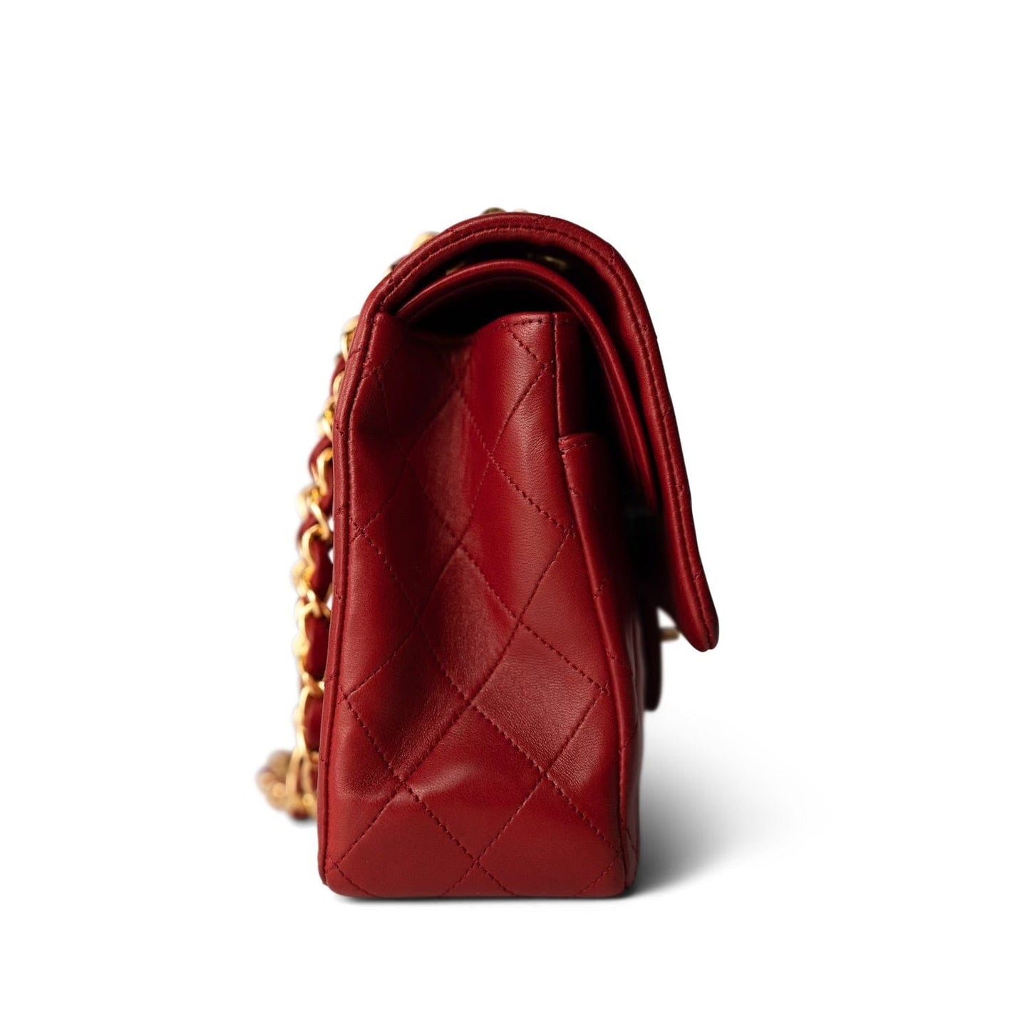Vintage Red Lambskin Quilted Medium Classic Flap Gold Hardware