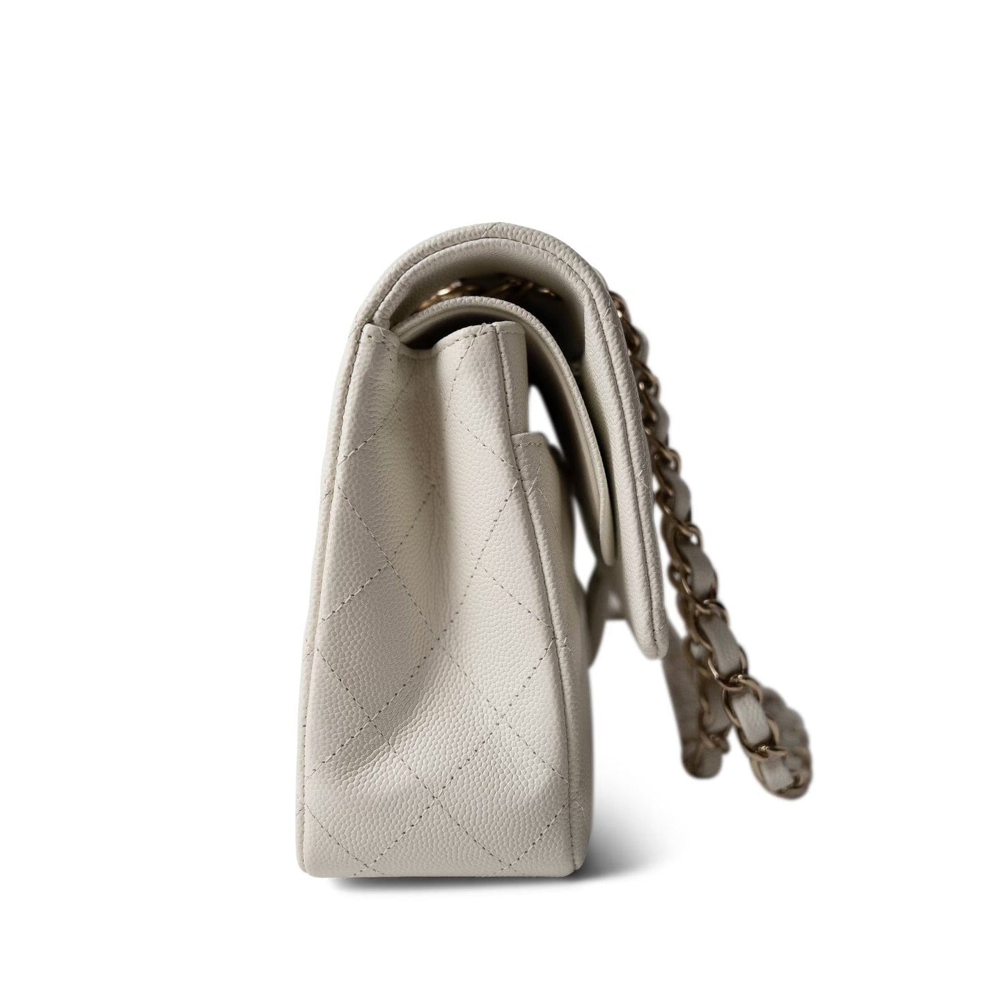 Ivory Caviar Quilted Classic Flap Medium Light Gold Hardware