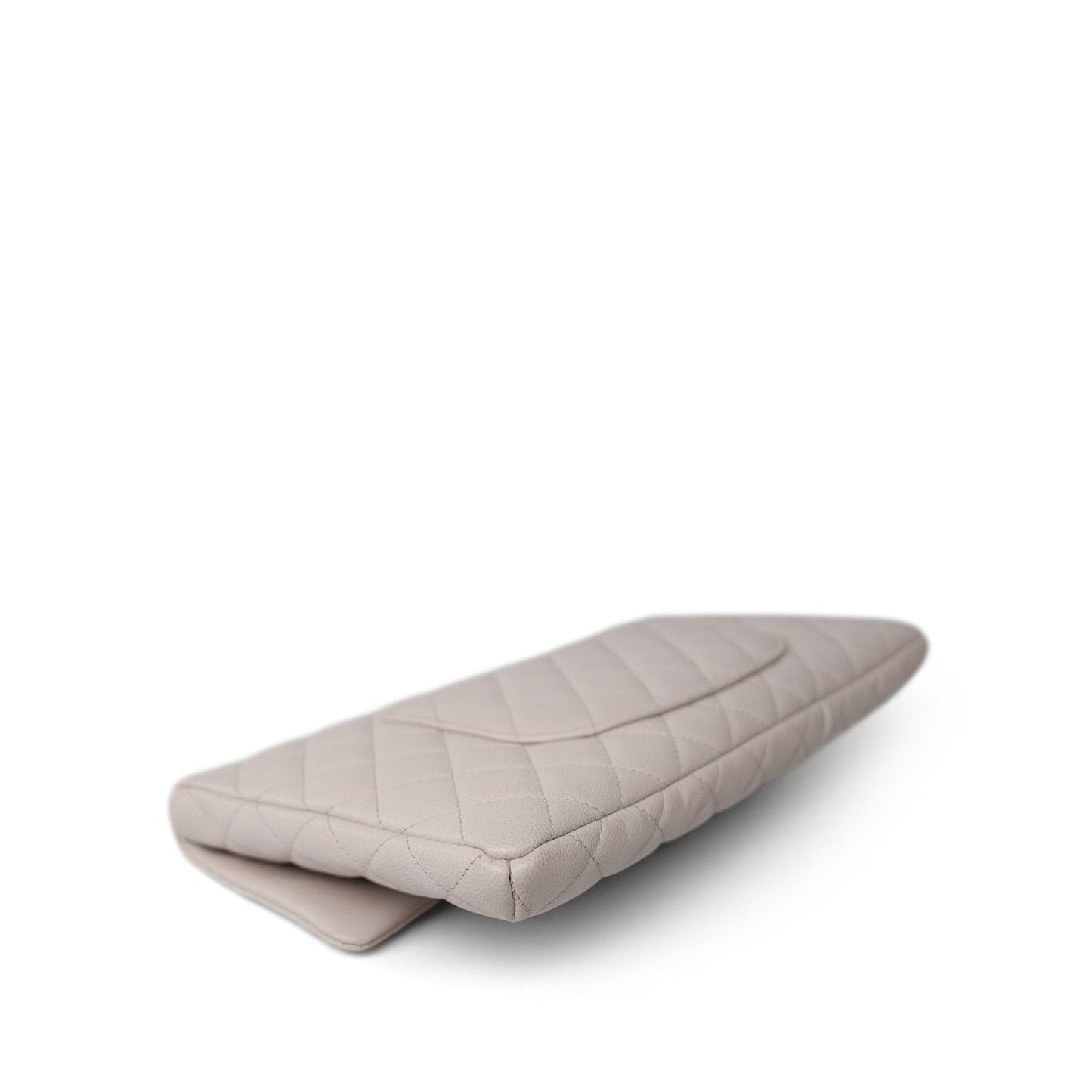 Ivory/Light Beige Caviar Quilted Classic Clutch Silver Hardware