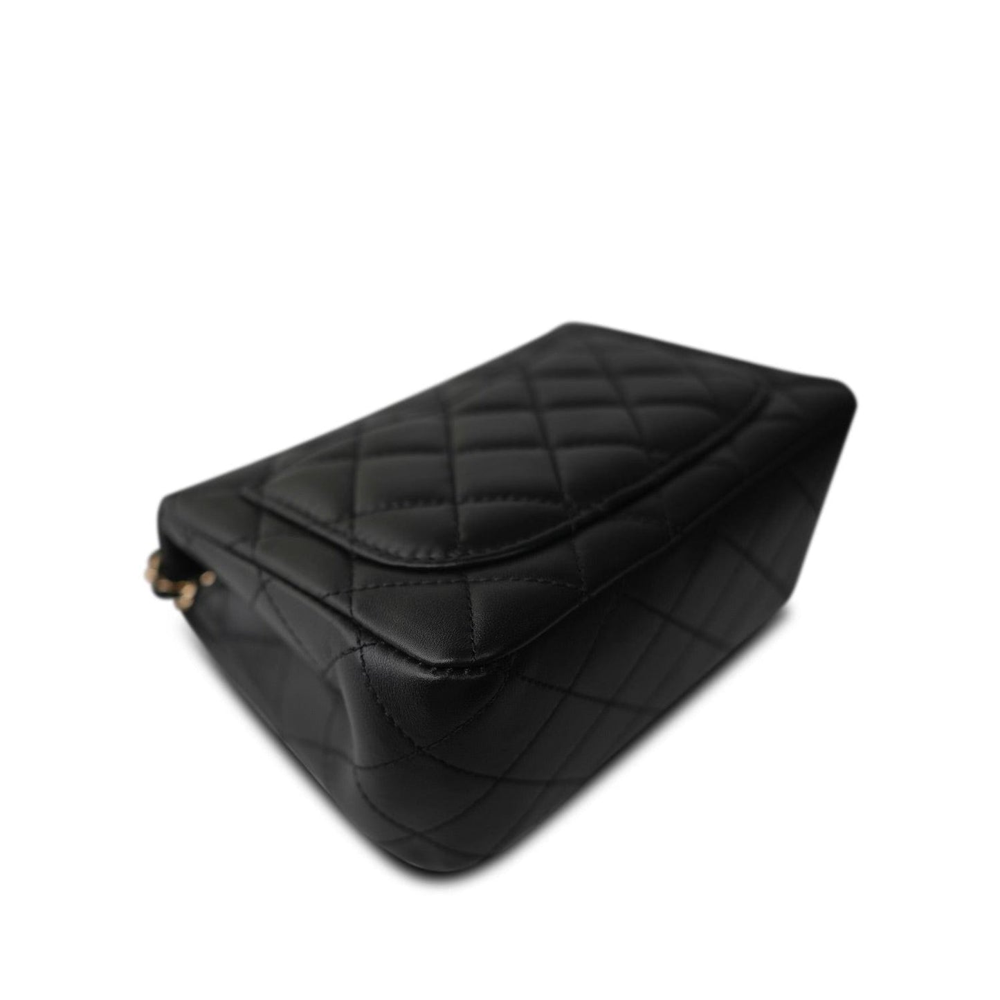 Black Lambskin Quilted Pearl Crush Mini Square Flap Light Gold Hardware