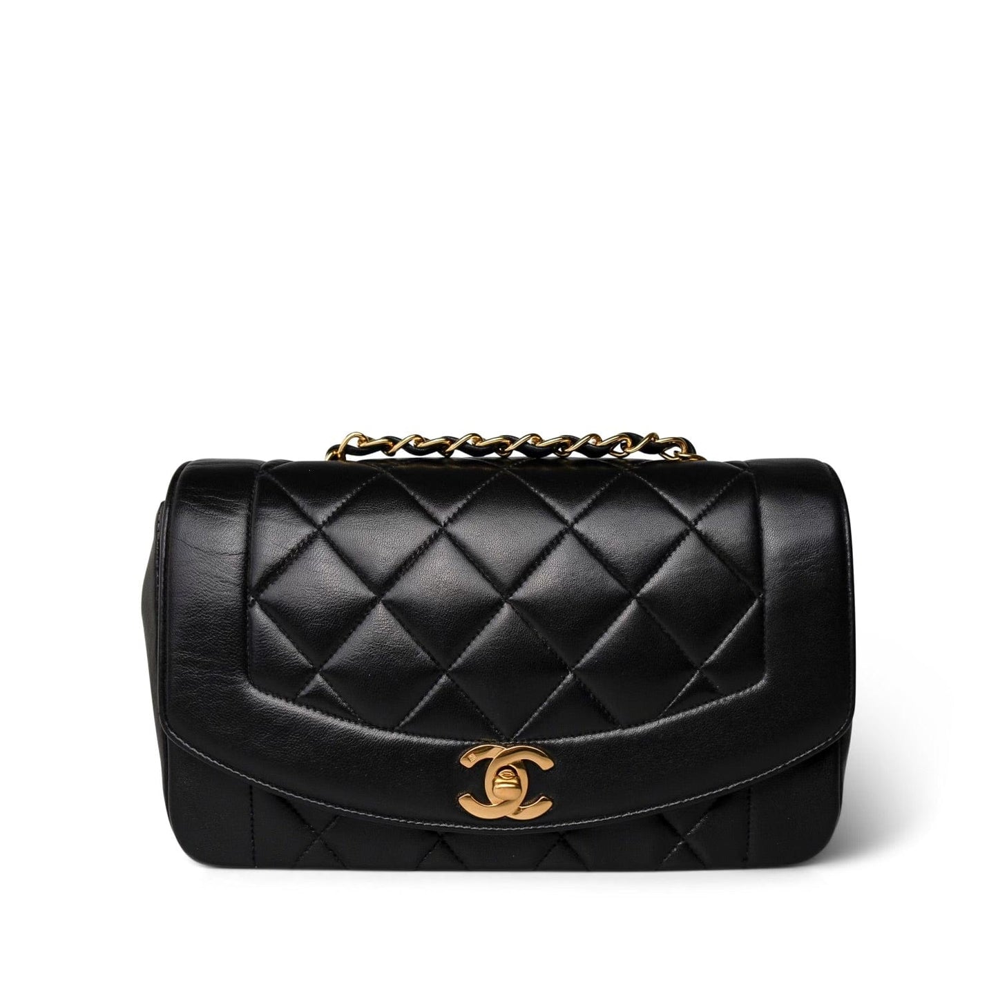 Black Lambskin Quilted Diana Flap Small Gold Hardware