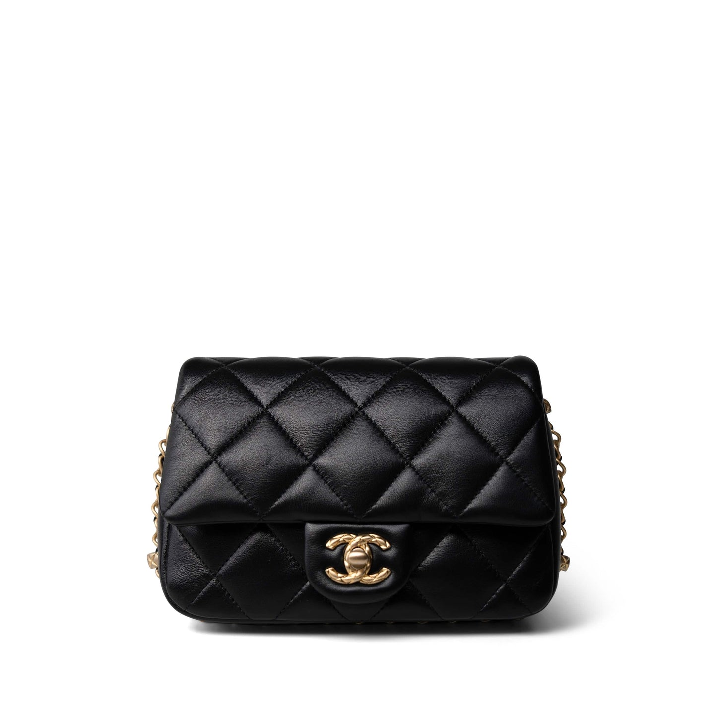 23B Black Lambskin Quilted Mini Square Chain Around Flap Aged Gold Hardware