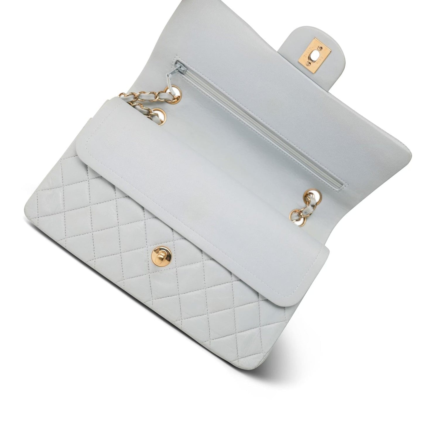 Vintage Light Blue Lambskin Quilted Medium Classic Flap Gold Hardware