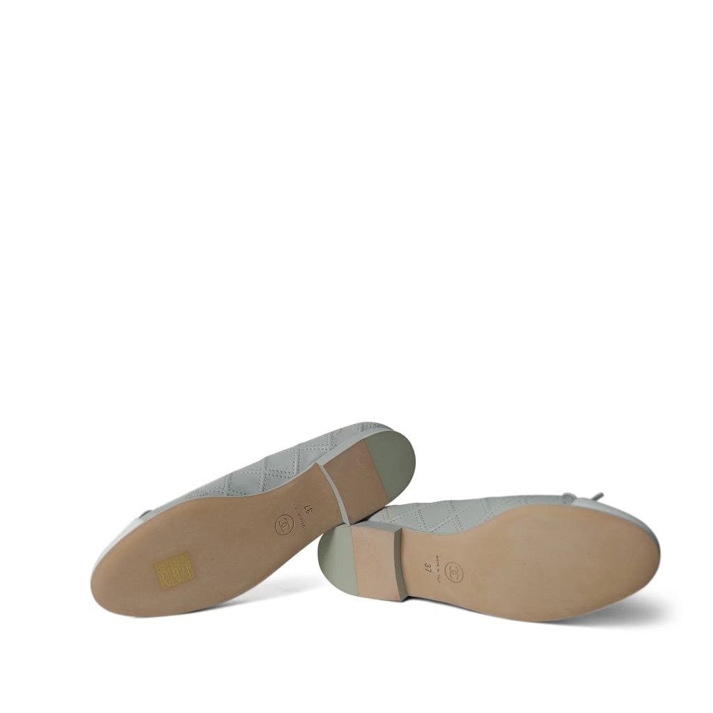 23S Light Blue Lambskin White Cap Toe Double Stitched CC Ballerina Flats Size 37