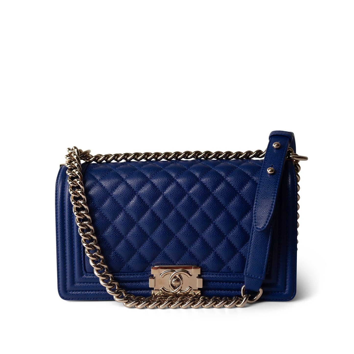 Blue Caviar Quilted Boy Bag Medium Light Gold Hardware