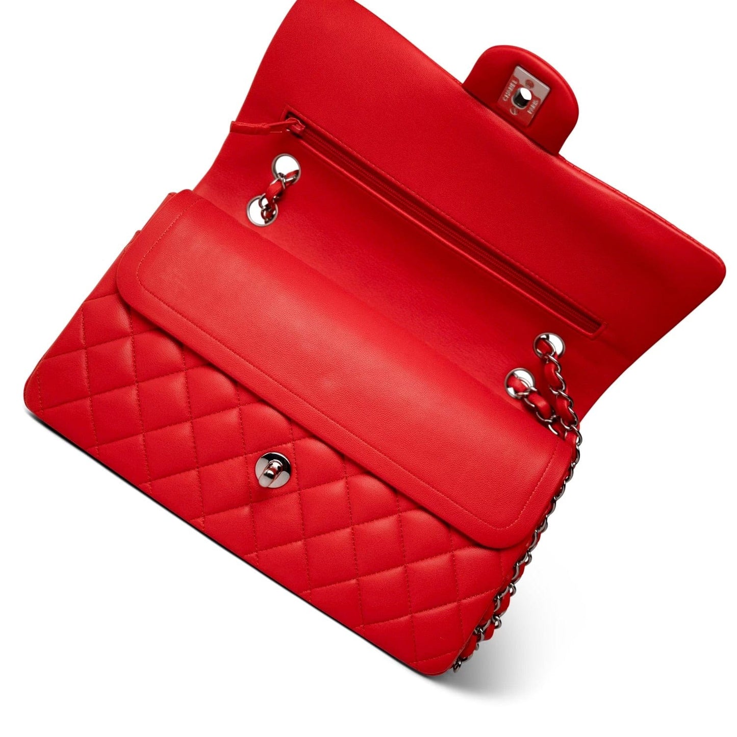 Red Lambskin Quilted Classic Flap Medium Silver Hardware