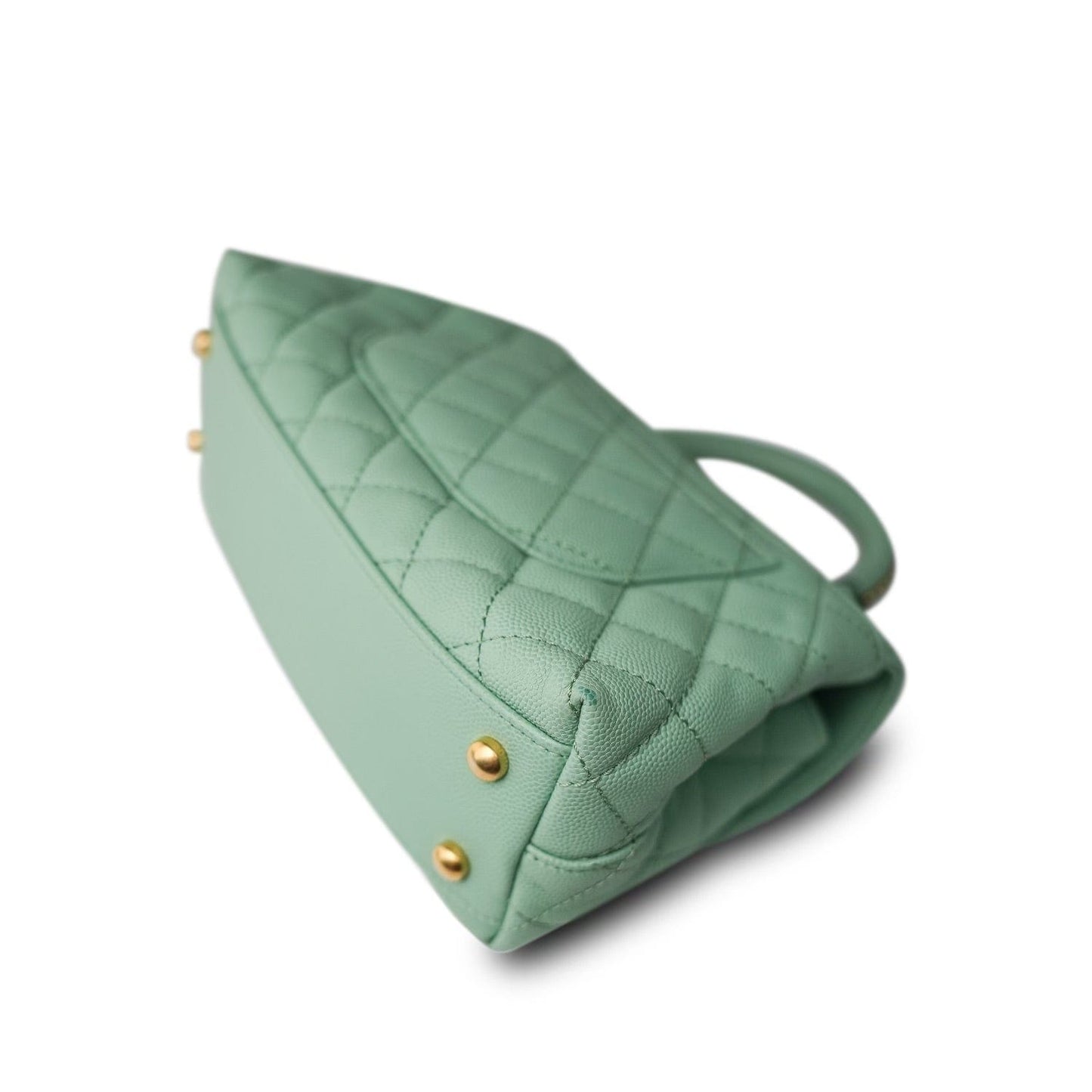 23P Light Green Caviar Quilted Coco Chain Handle Small Aged Gold Hardware