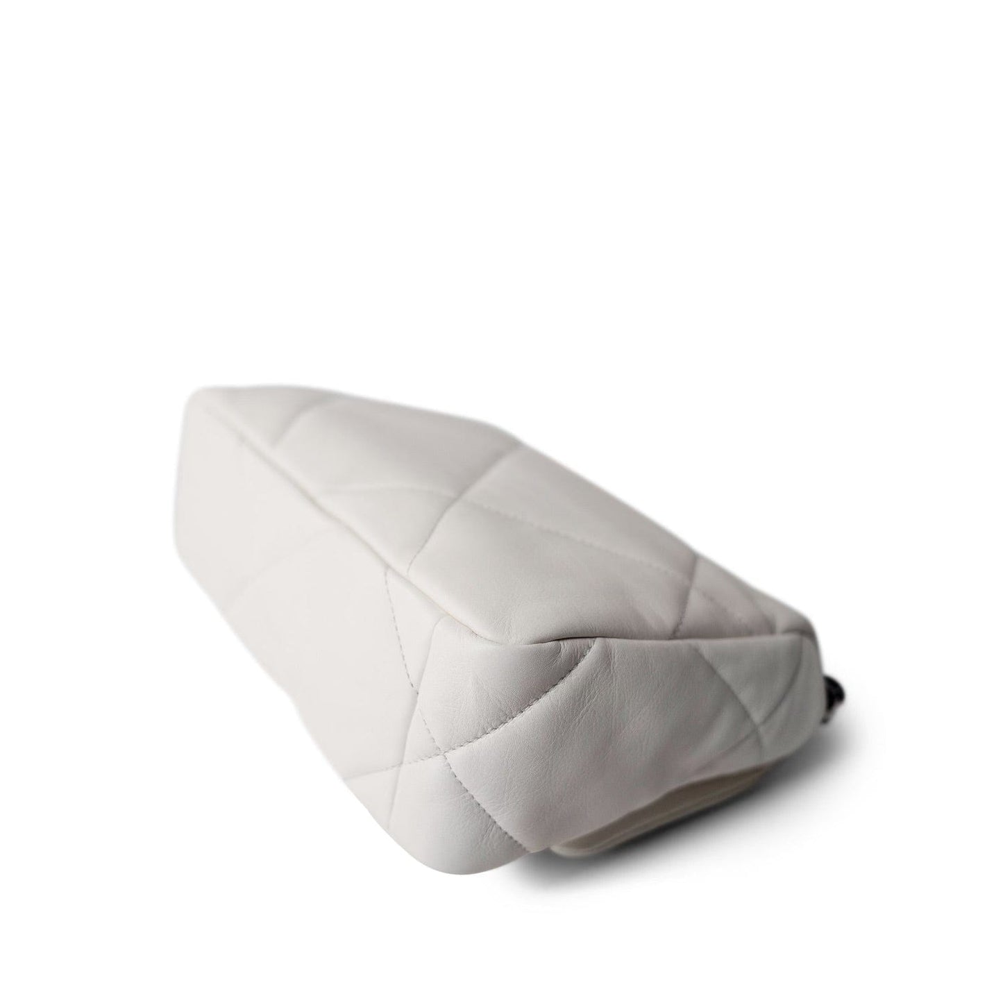 21K White Lambskin Quilted 19 Flap Small Black Hardware