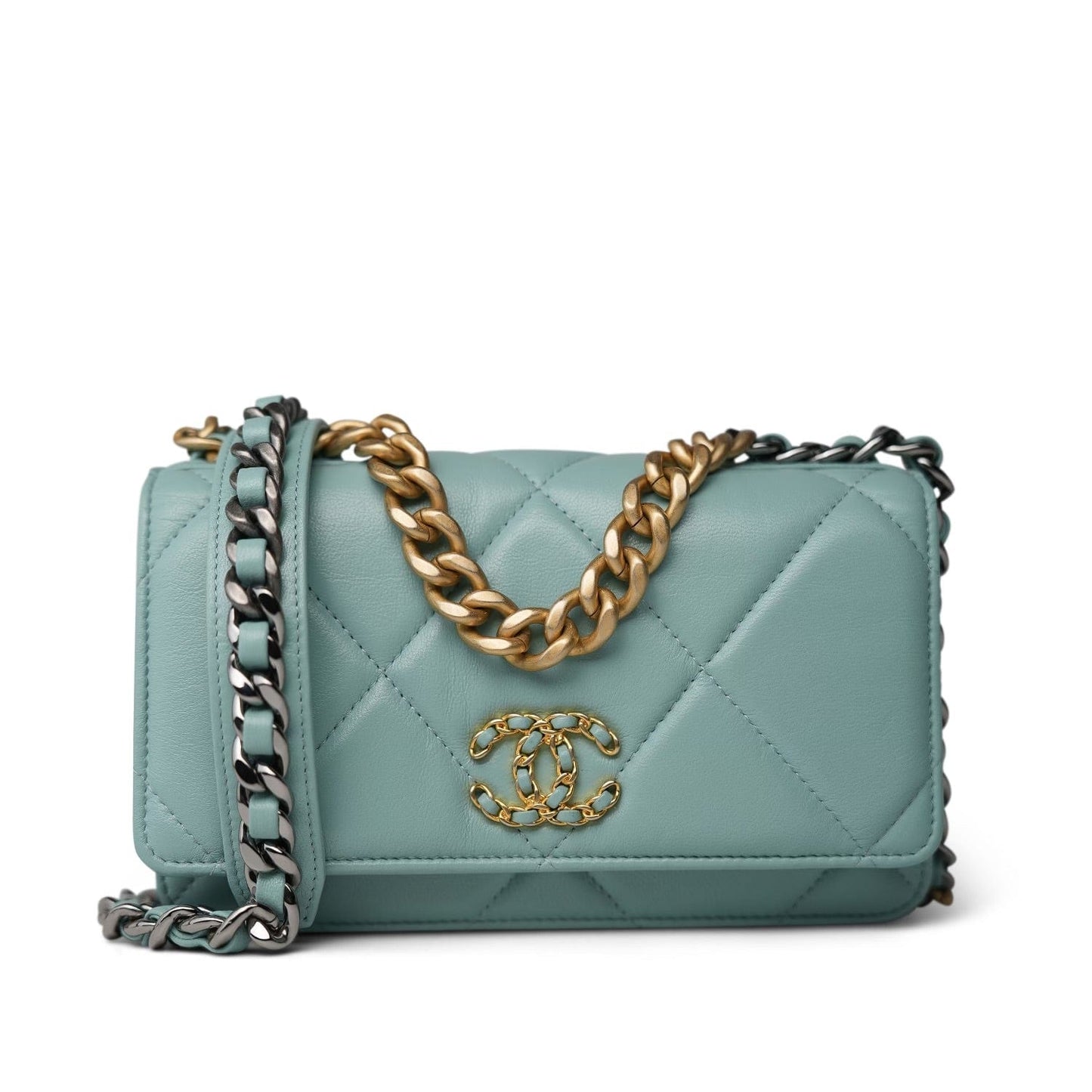 Tiffany Blue Lambskin Quilted 19 Wallet on Chain Mixed Hardware