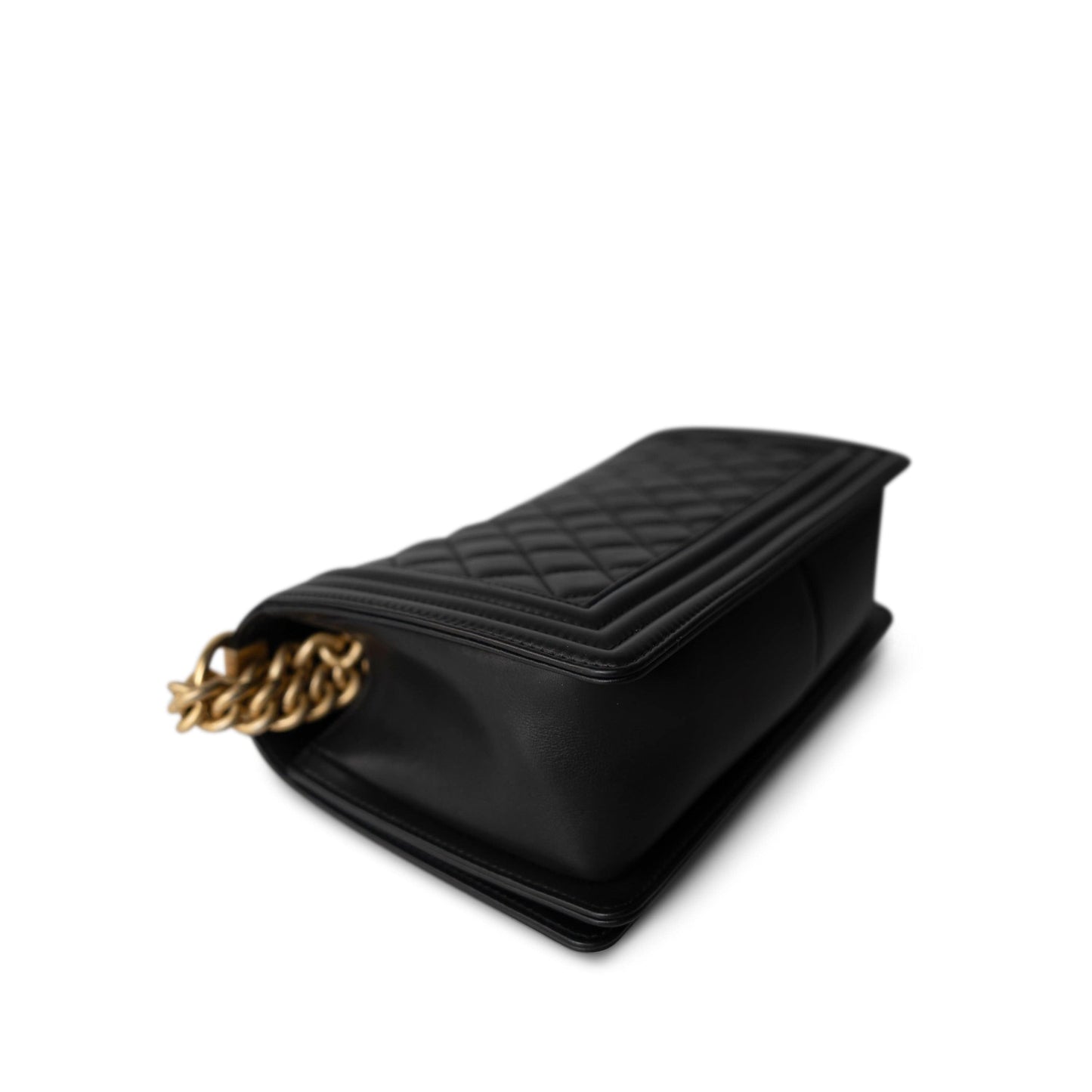 Black Calfskin Quilted Old Medium Boy Bag Aged Gold Hardware