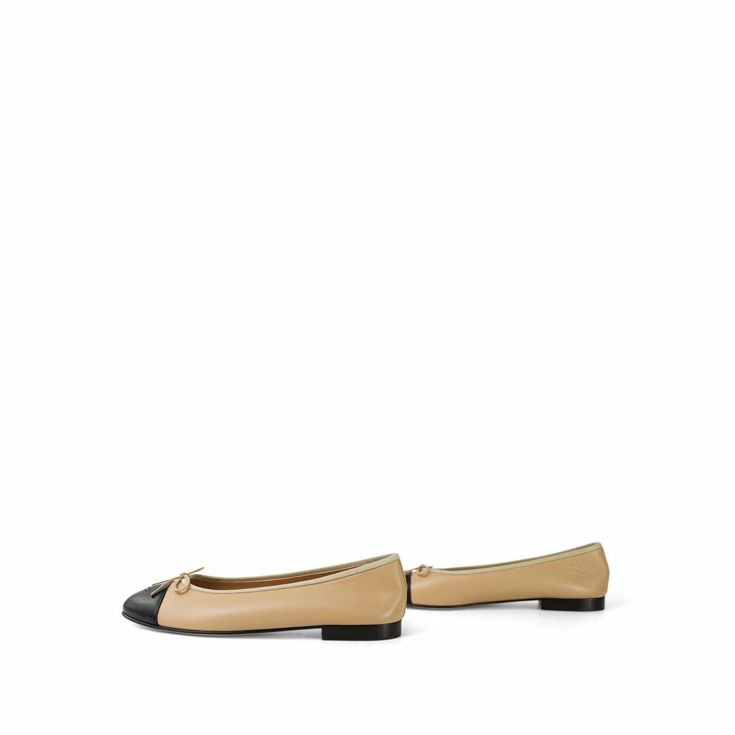 Beige/Black Lambskin Cap Toe CC Ballerina Flats Size 41.5