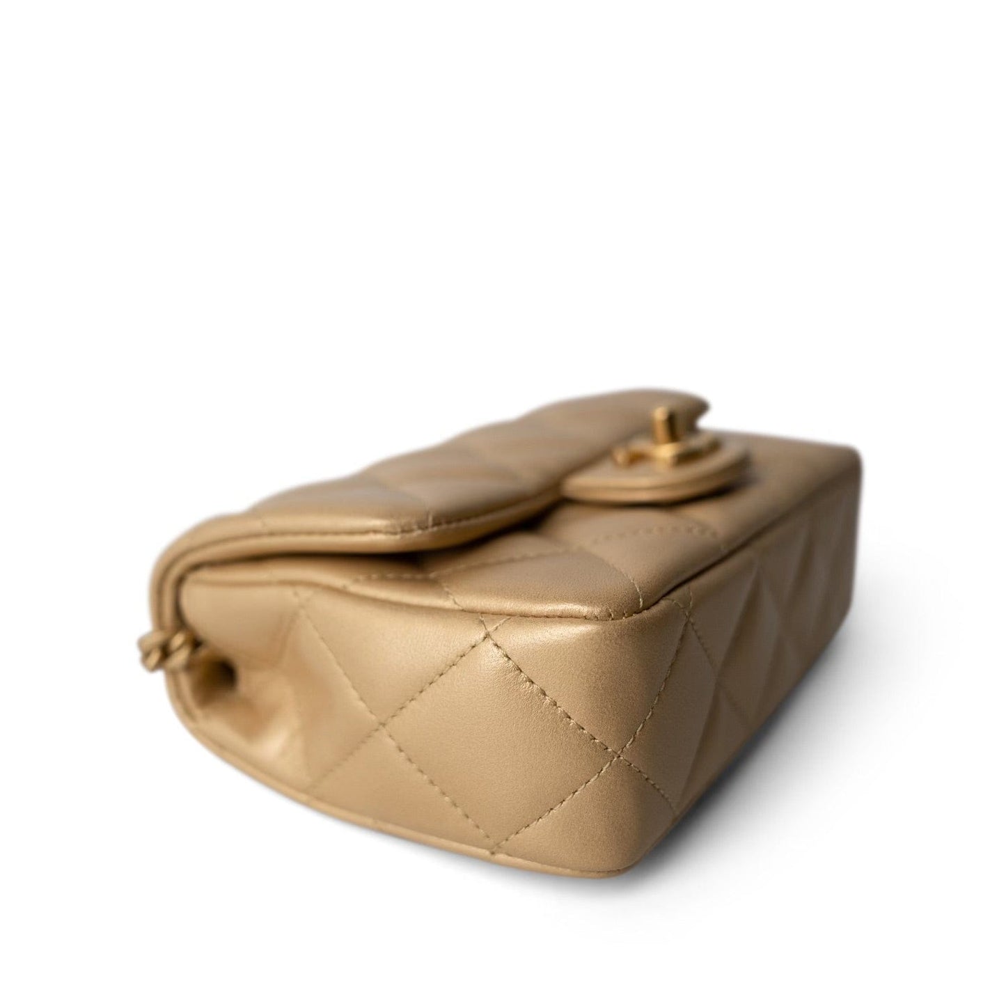 23P Gold Lambskin Quilted Mini Sweetheart Single Flap Bag Aged GHW