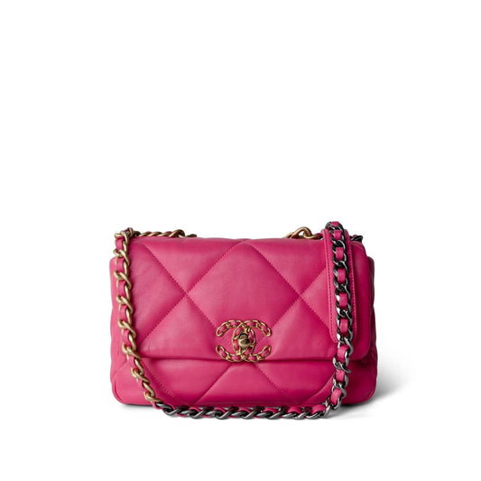 22P Pink Lambskin Quilted 19 Flap Small