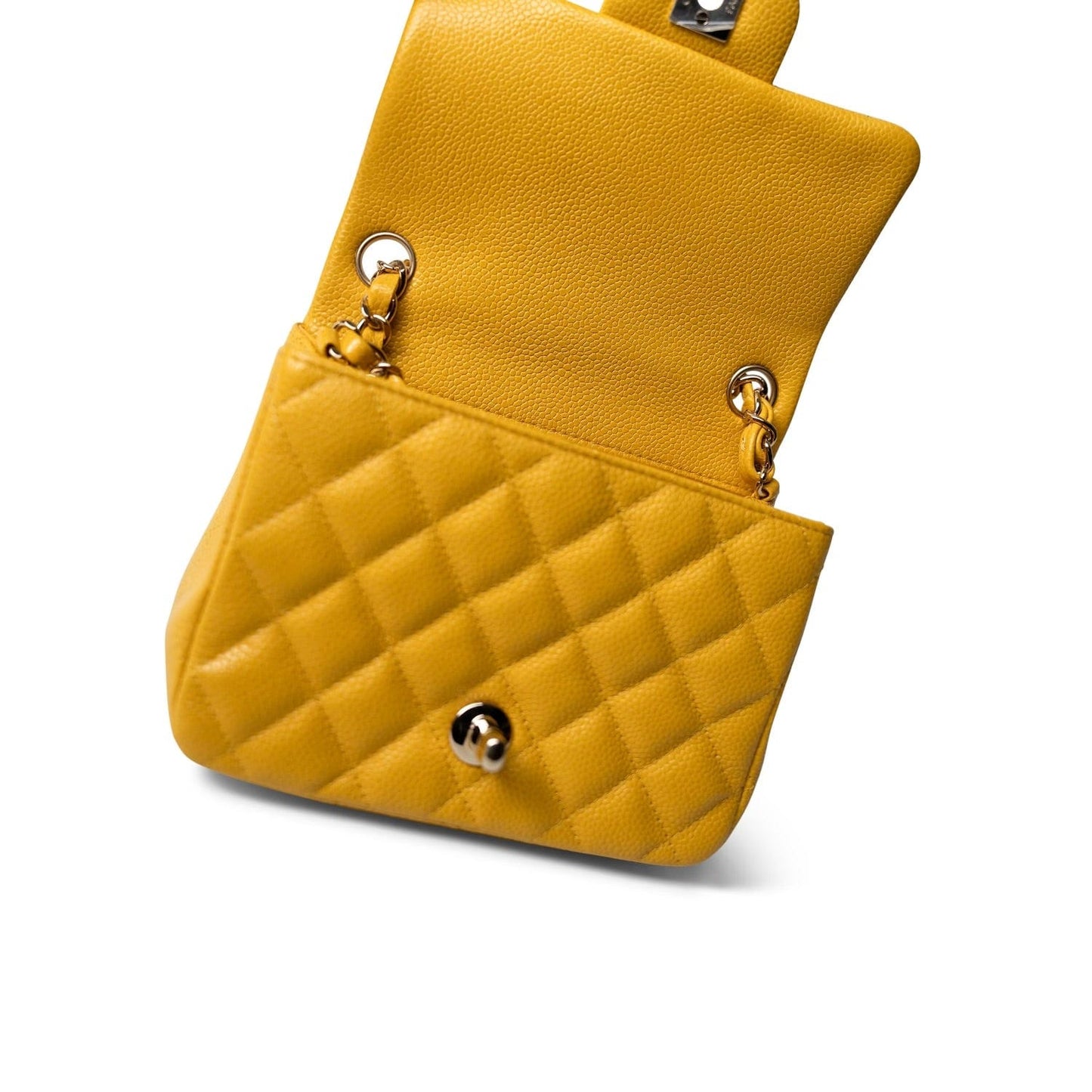 18S Yellow Caviar Quilted Mini Square Flap LGHW