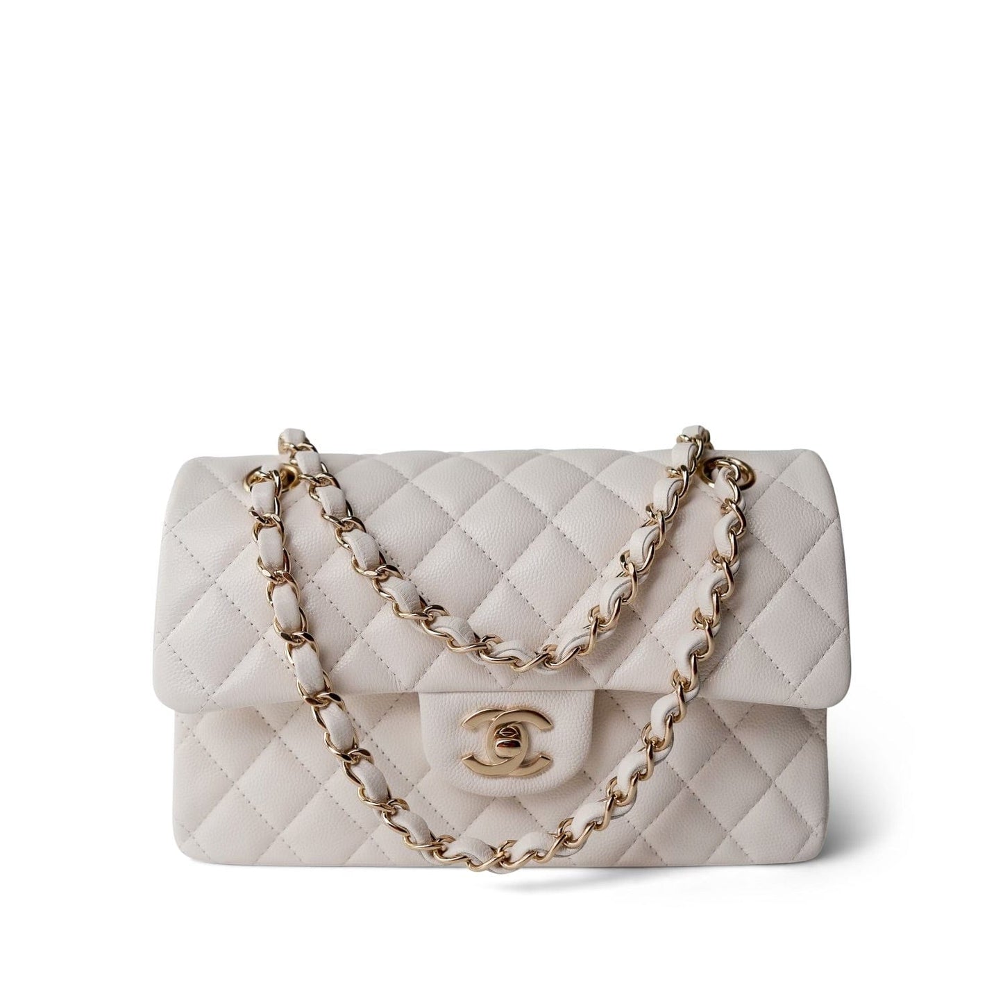 21S White Caviar Quilted Classic Flap Small LGHW