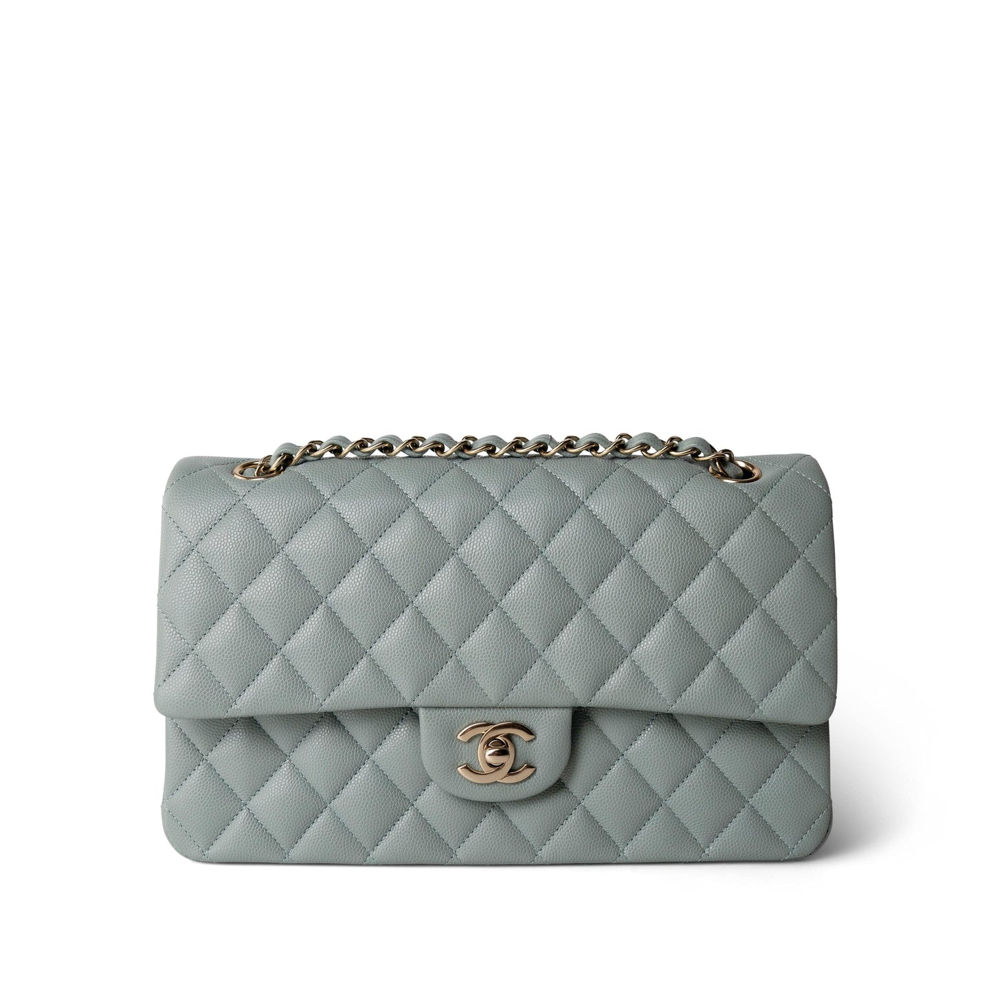 Light Green Caviar Quilted Classic Flap Medium Light Gold Hardware
