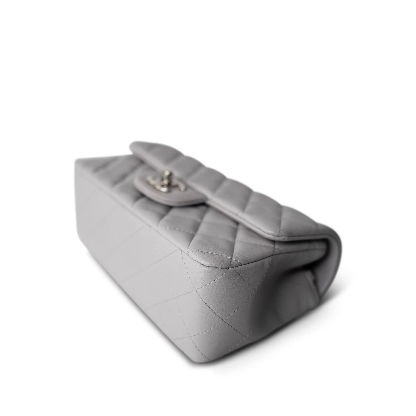 20C Light Grey Lambskin Quilted Mini Rectangular Flap Silver Hardware