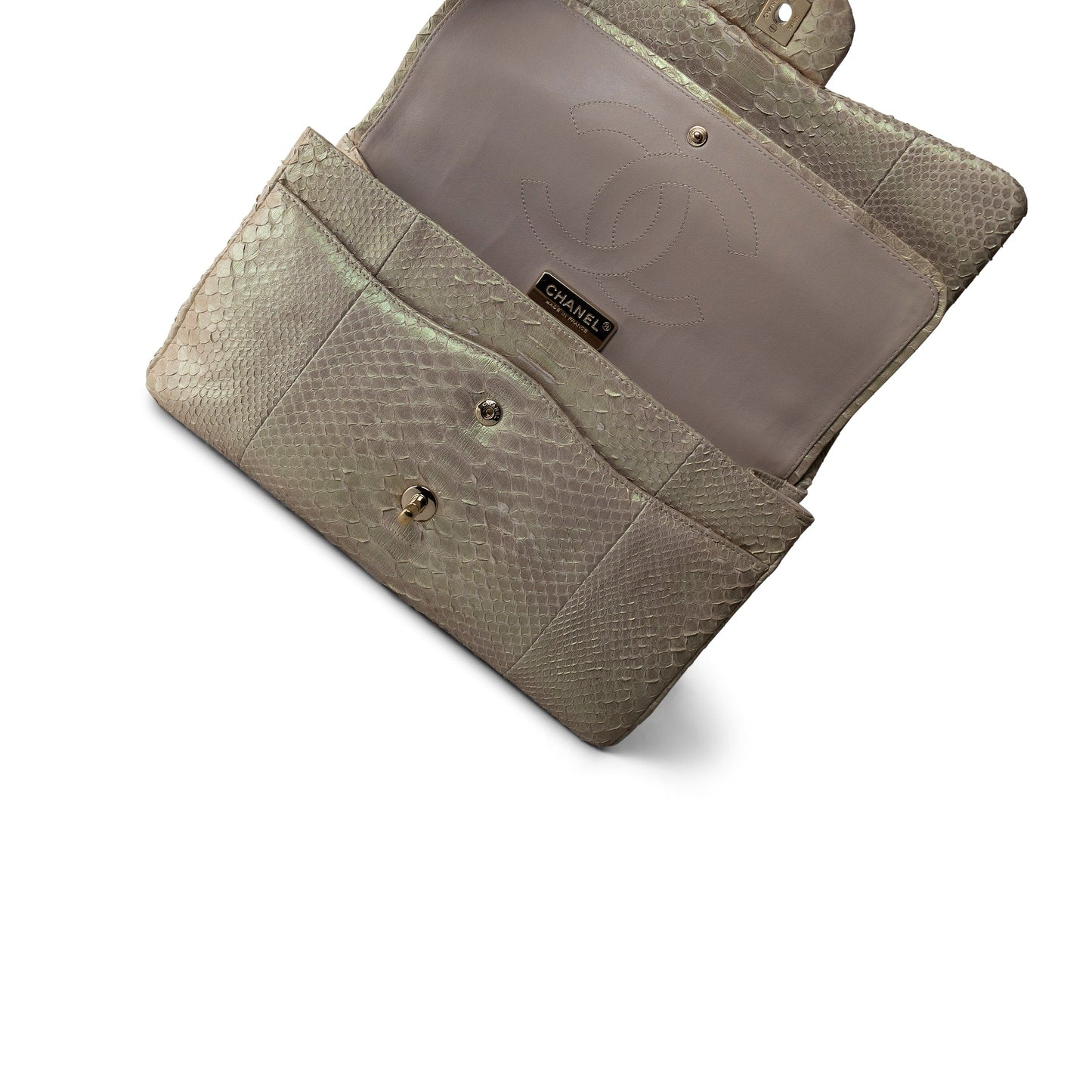 Iridescent Beige Python Classic Flap Jumbo LGHW