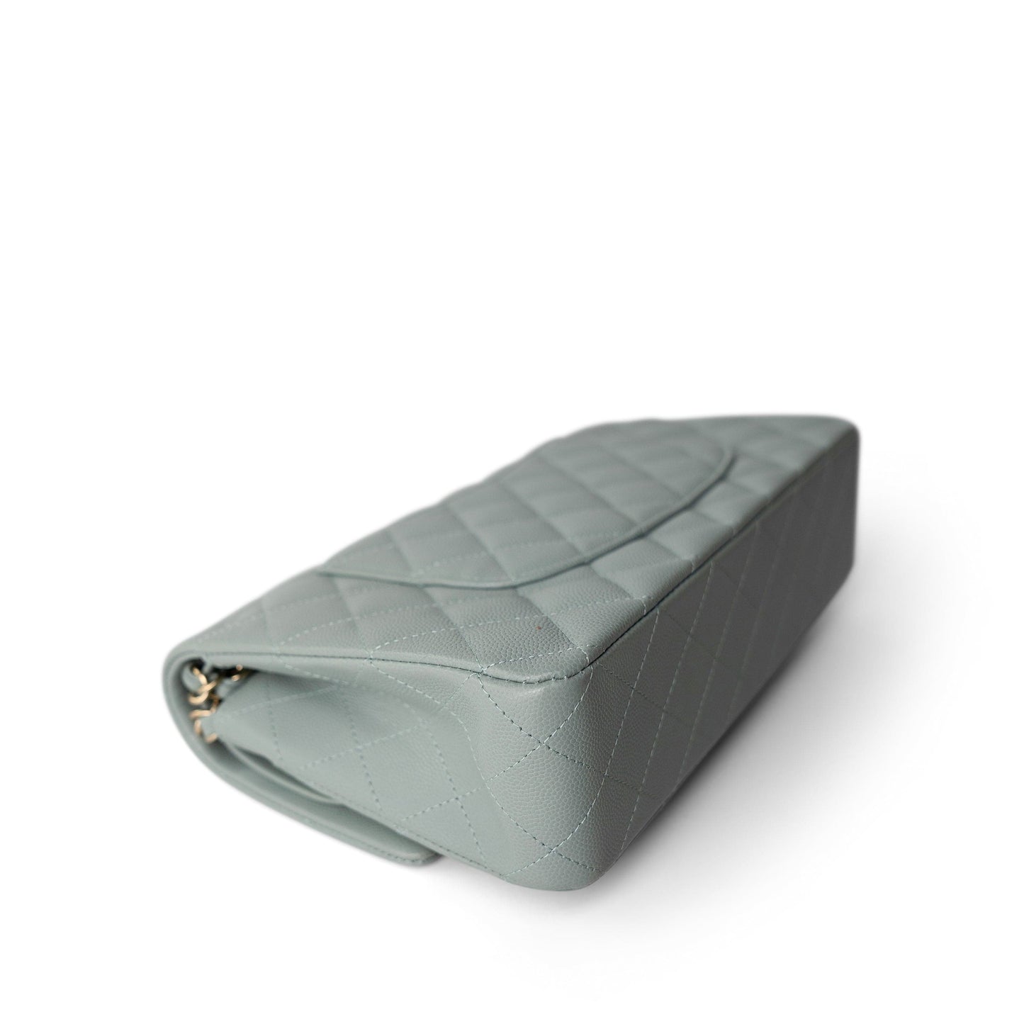 Light Green Caviar Quilted Classic Flap Medium Light Gold Hardware