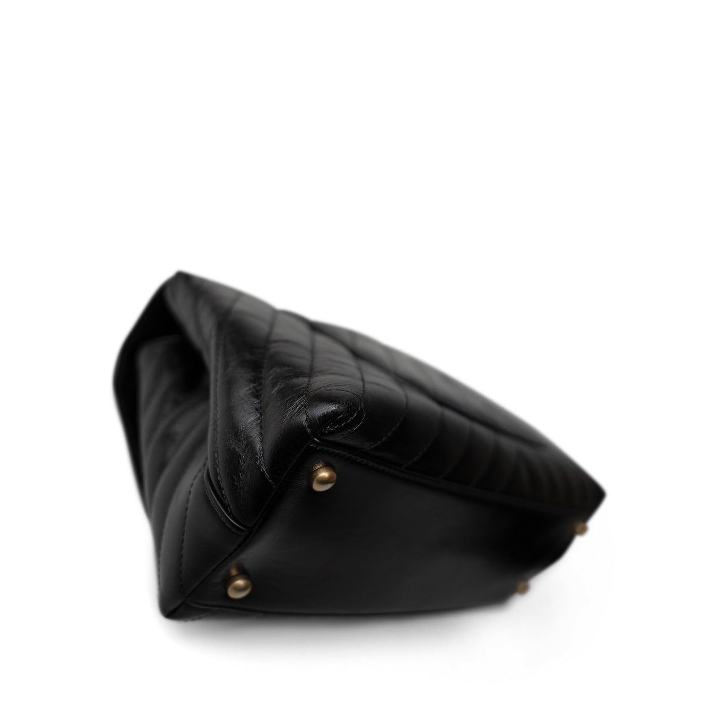 Black Chevron Calfskin Coco Handle Flap Medium (Old Small) Aged Gold Hardware