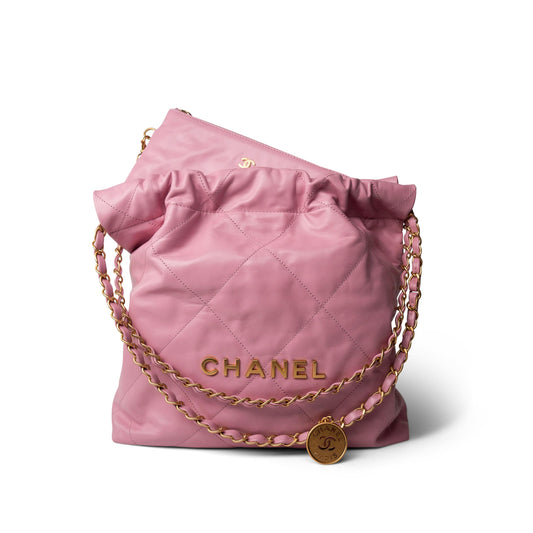 Light Pink Calfskin Quilted 22 Hobo Bag Small