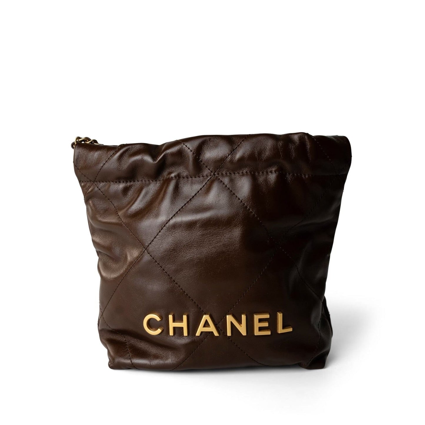 23A Brown Calfskin Quilted Mini 22 Bag Antique Gold Hardware