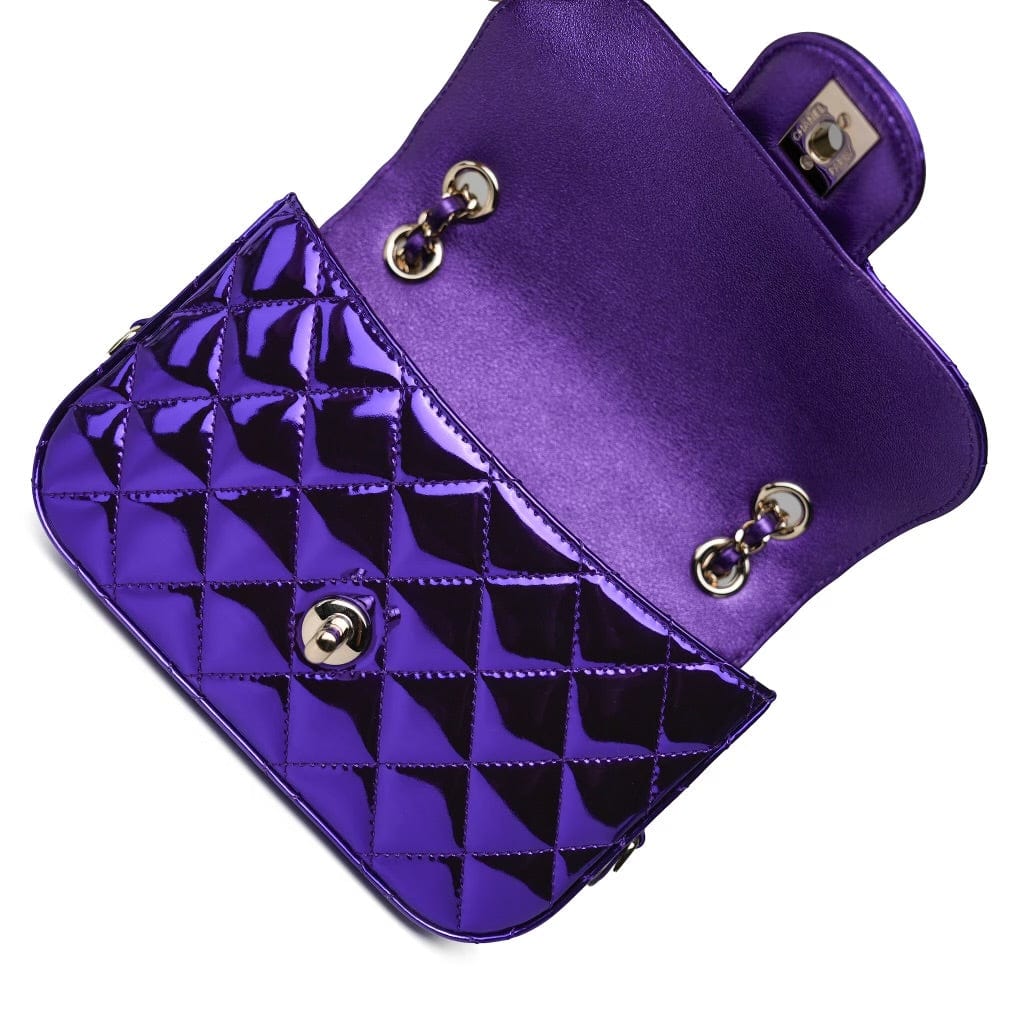 24c Shiny Purple Calfskin Quilted Flap Bag & Star Coin Purse