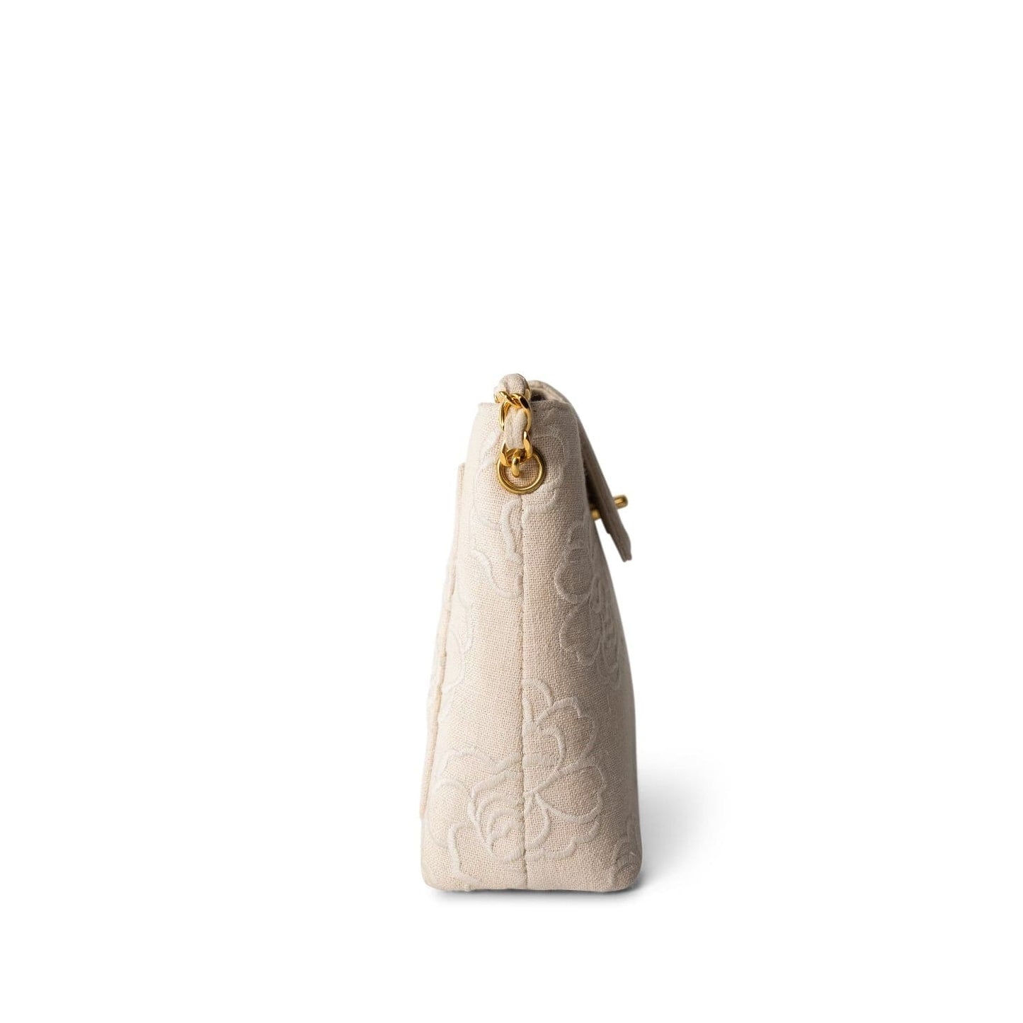 Ivory Canvas Camellia Bucket Bag Gold Hardware
