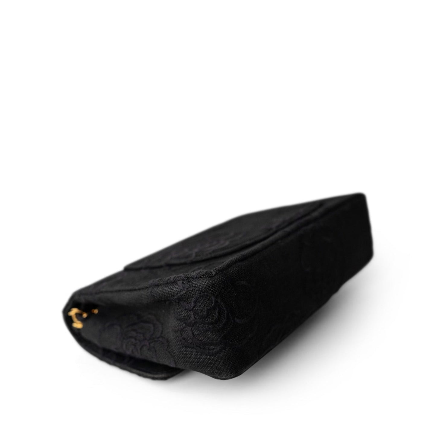 (SOLD!!!) Vintage Black Canvas Camellia Classic Small Double Flap Gold Hardware