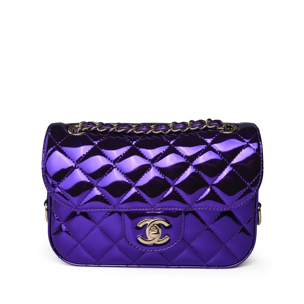 24c Shiny Purple Calfskin Quilted Flap Bag & Star Coin Purse