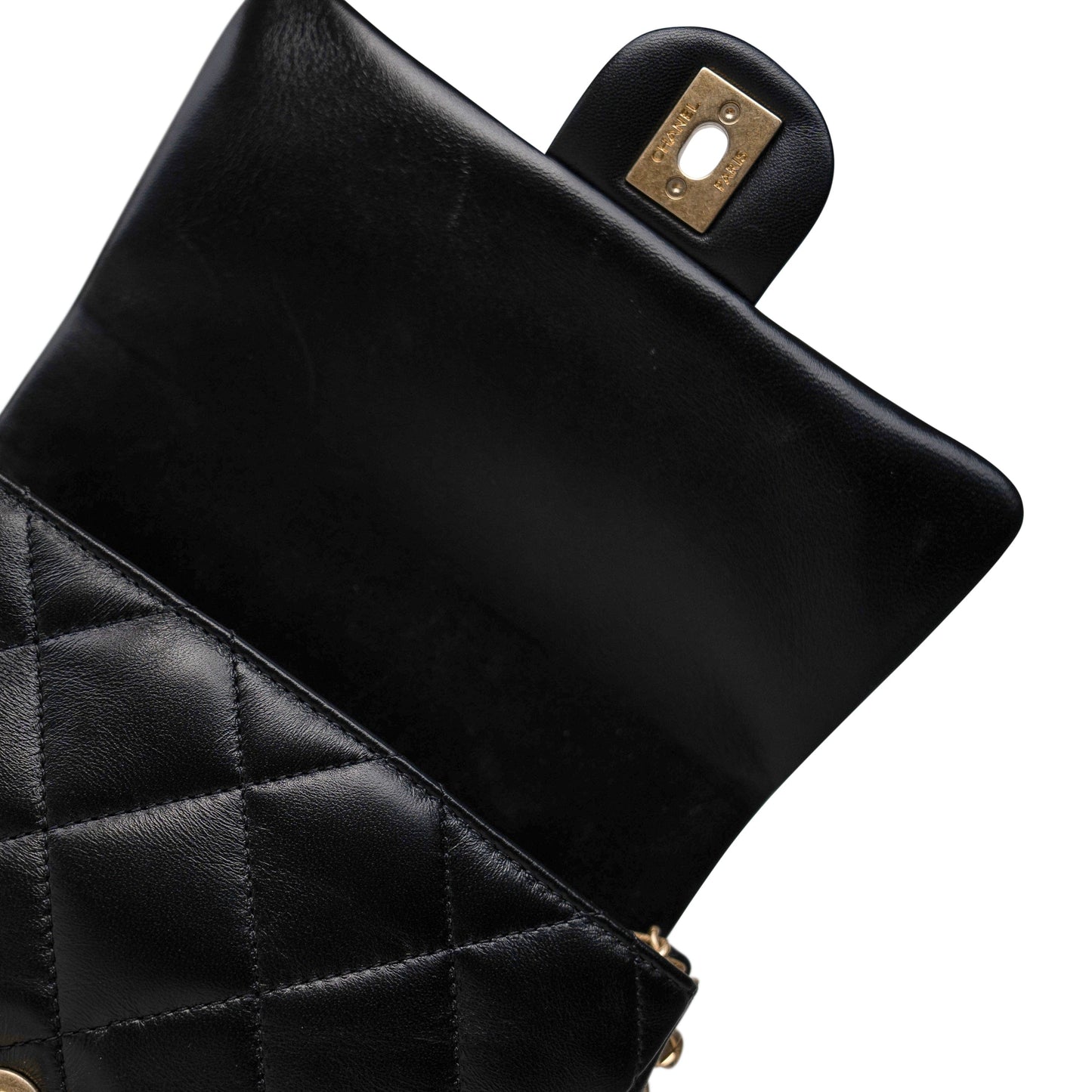 23B Black Lambskin Quilted Mini Square Chain Around Flap Aged Gold Hardware