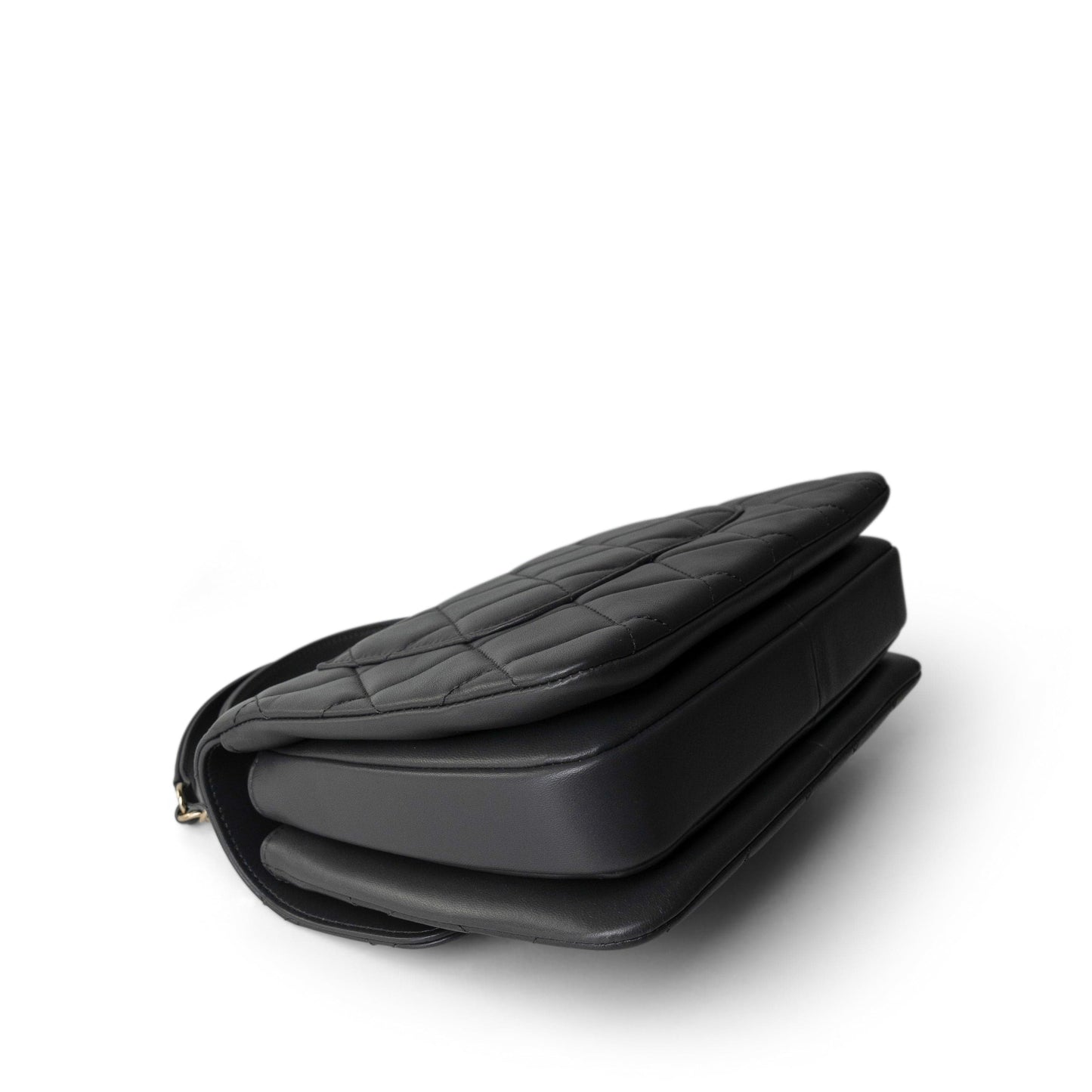 Trendy CC Grey Lambskin Quilted Small Light Gold Hardware