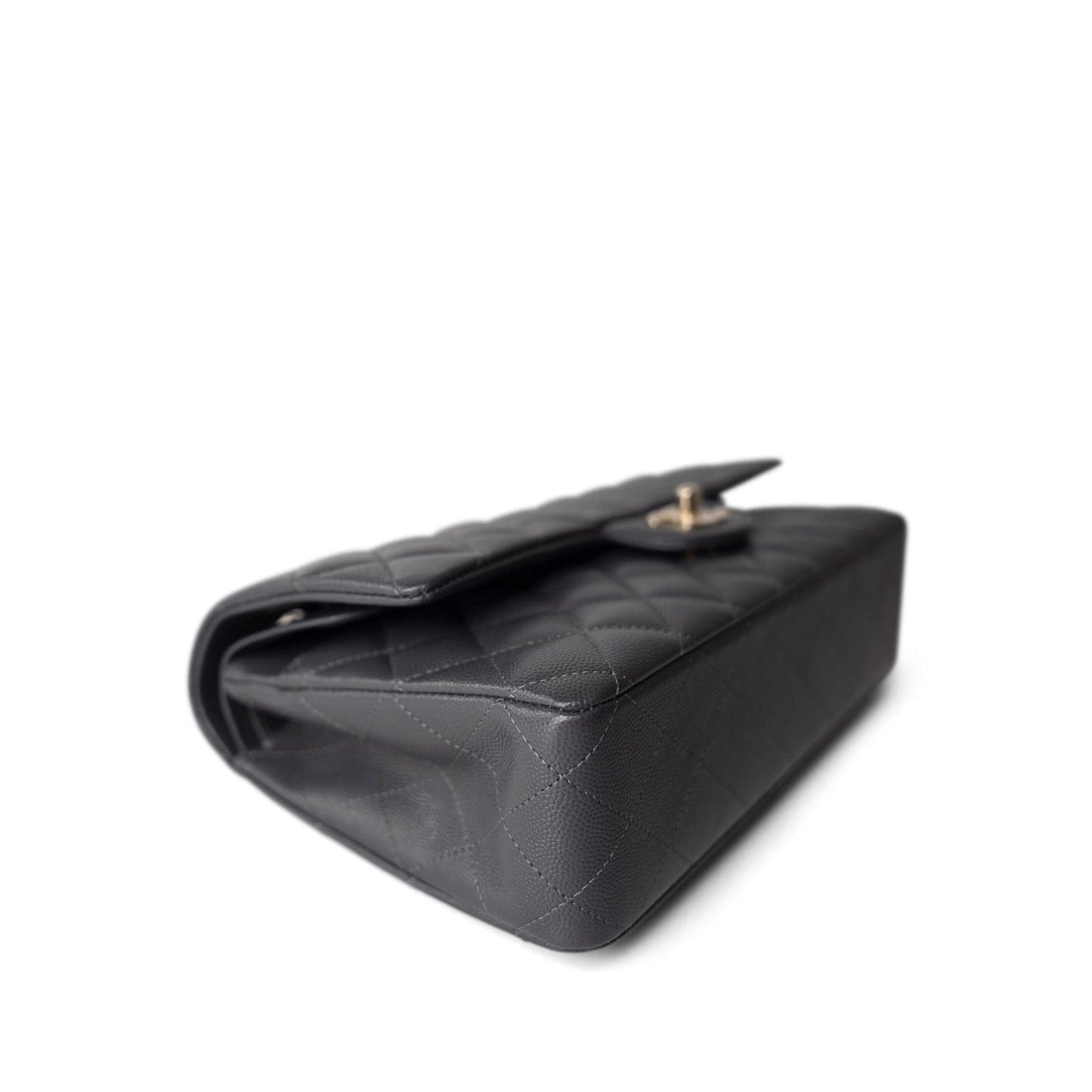 21B Dark Grey Caviar Quilted Classic Flap Medium Light Gold Hardware