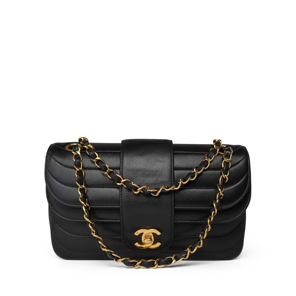 Black Horizontal Mademoiselle Multi Flap Bag GHW