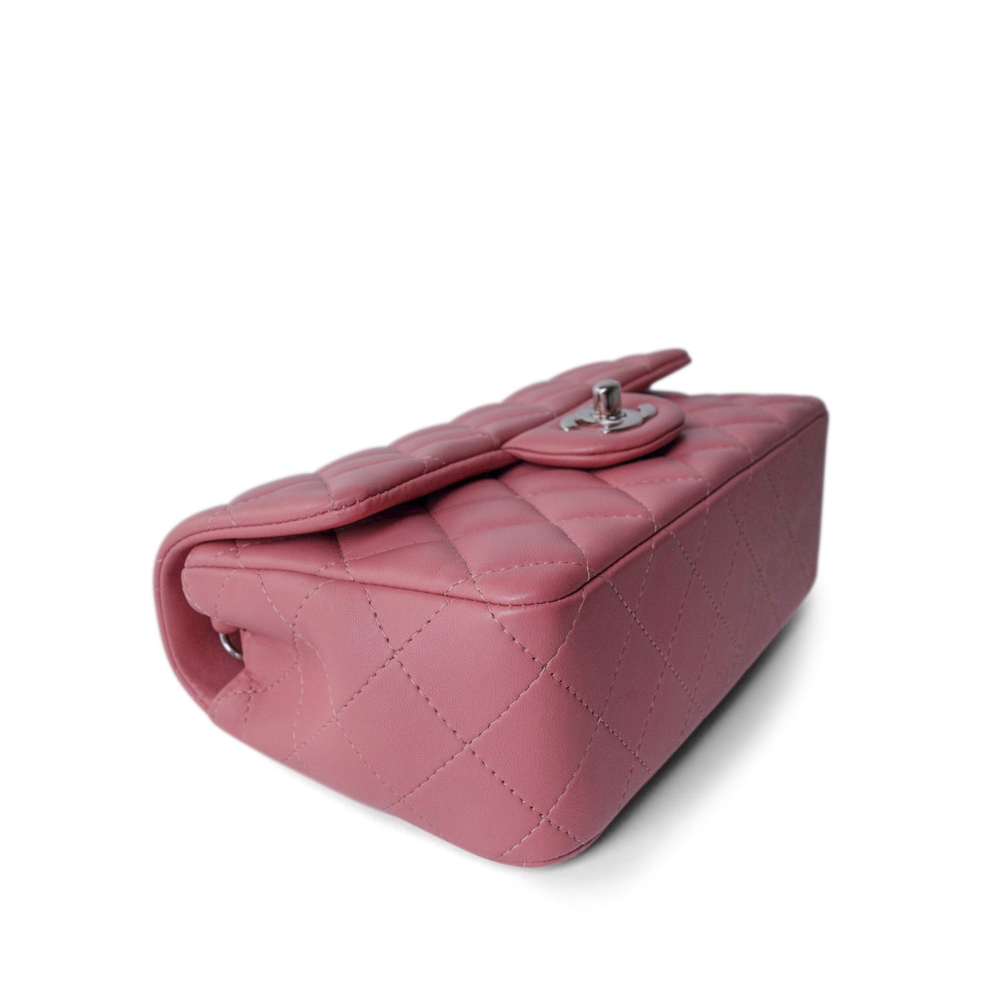 Pink/ Rose Nude Lambskin Quilted Mini Rectangular Flap Silver Hardware