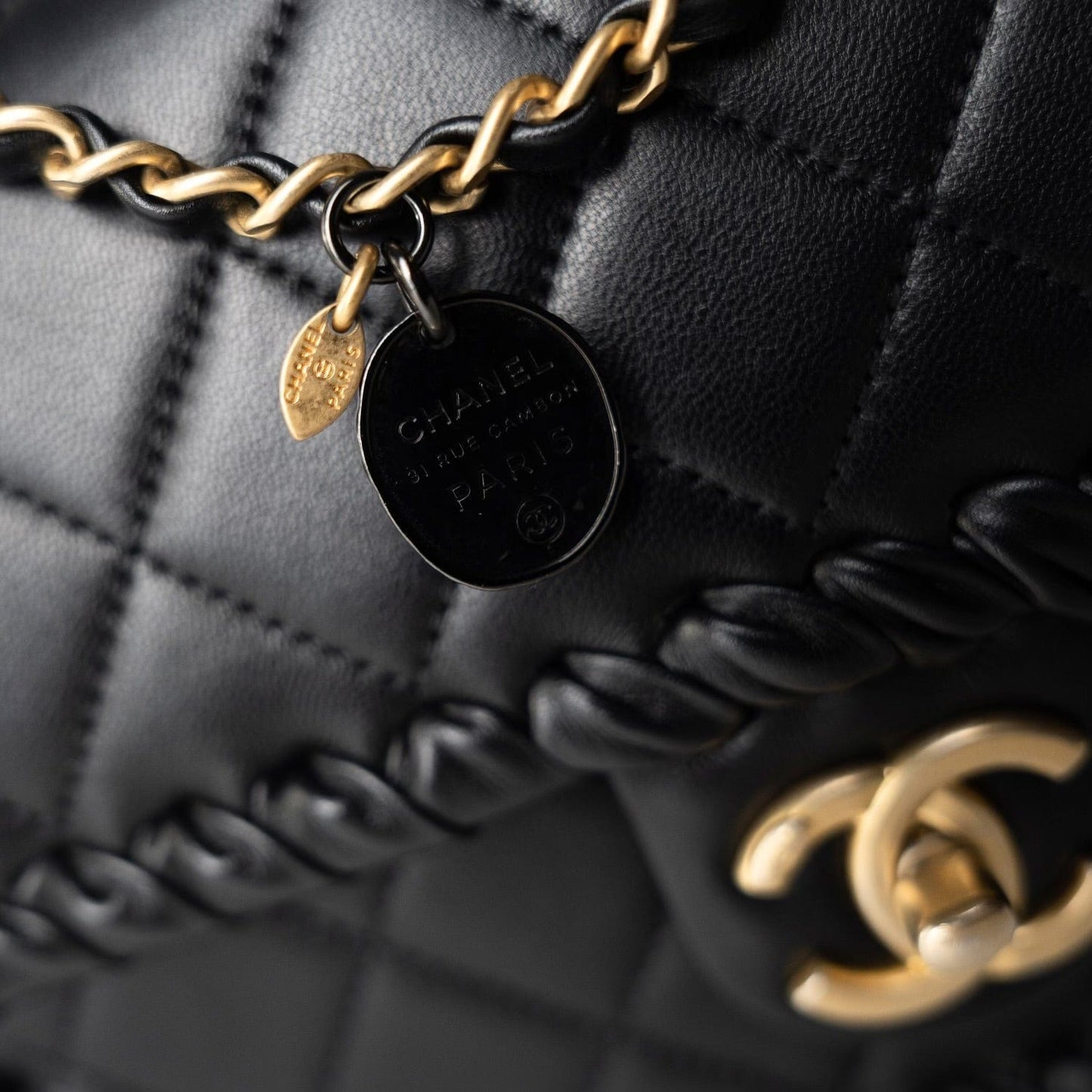 Black Calfskin Braided My Own Frame Flap Bag Aged GHW