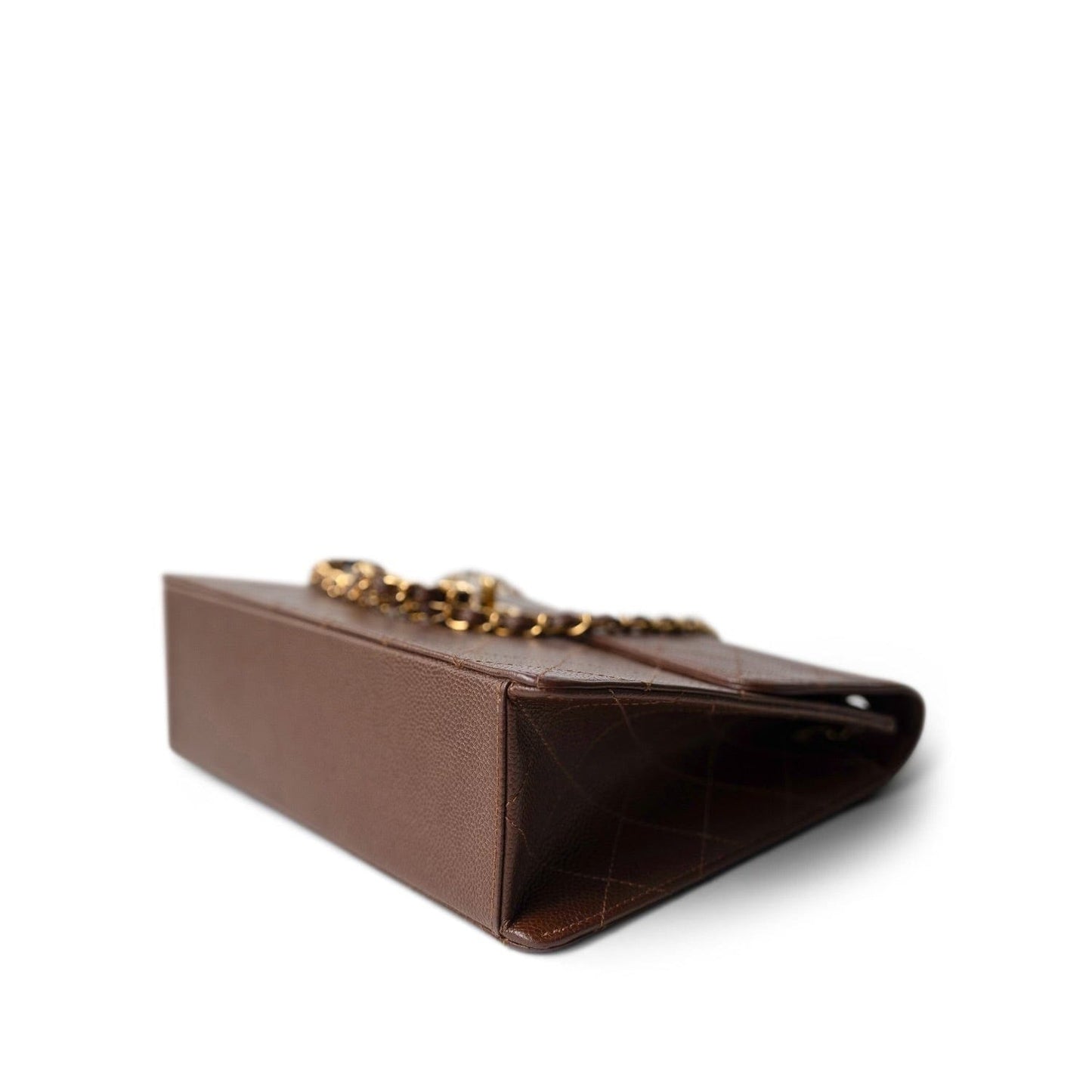 Vintage Brown Caviar Quilted Large Single Flap Bag GHW