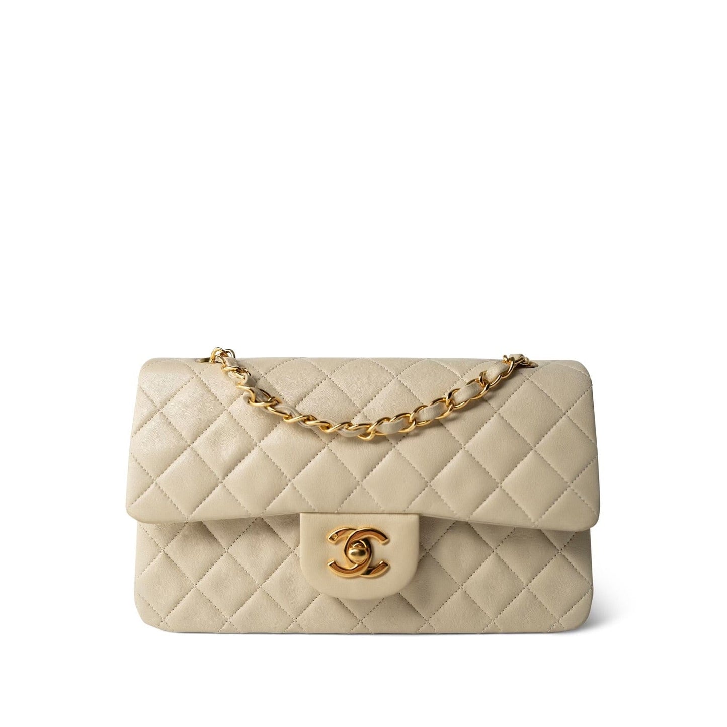 Ivory Lambskin Quilted Classic Flap Small GHW