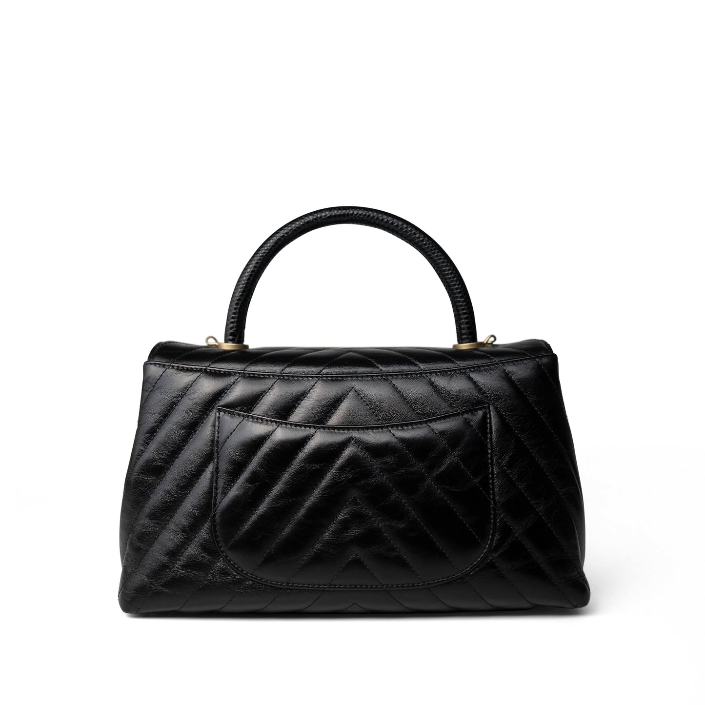 Black Chevron Calfskin Coco Handle Flap Medium (Old Small) Aged Gold Hardware