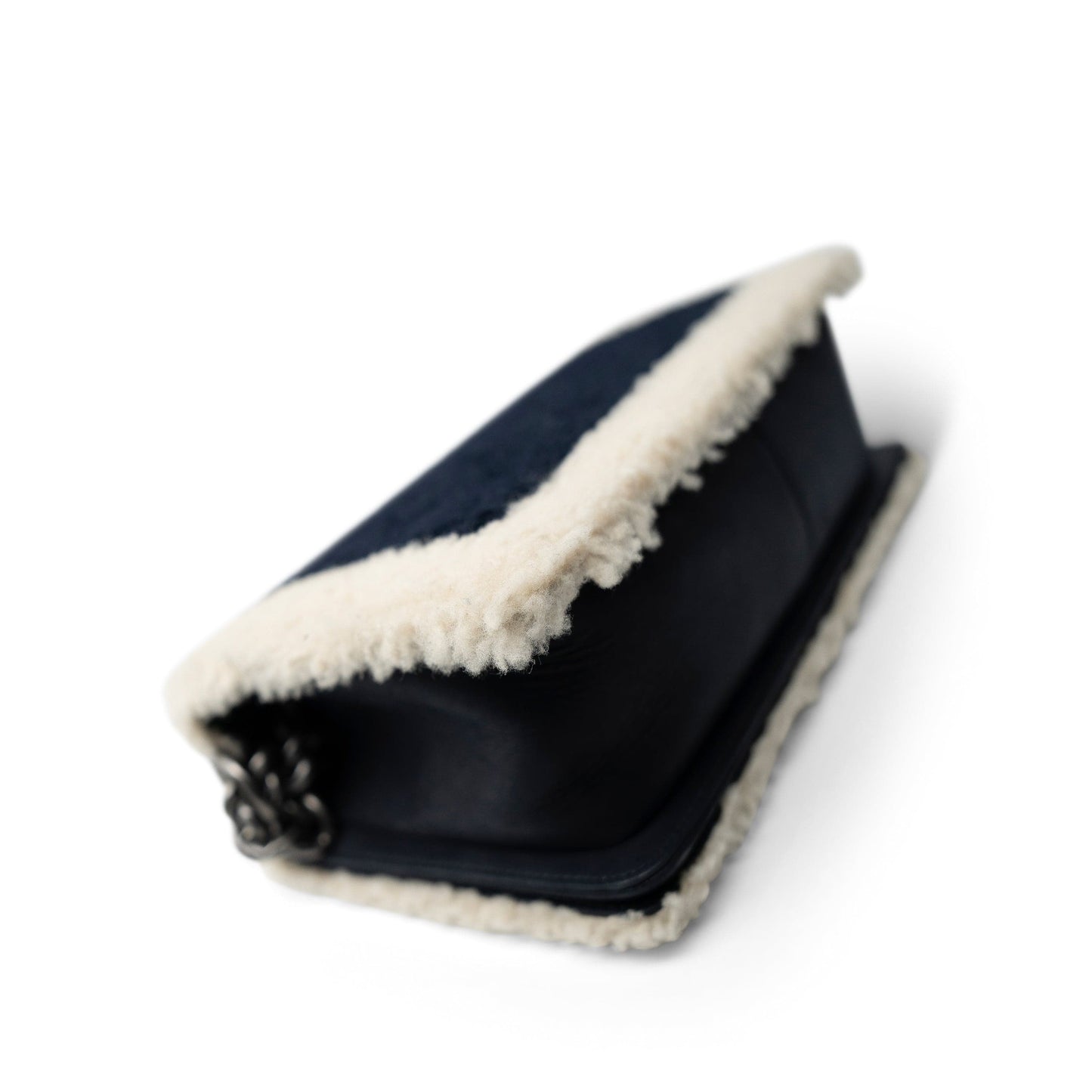 Navy/Cream Shearling Boy Bag Old Medium Ruthenium Hardware