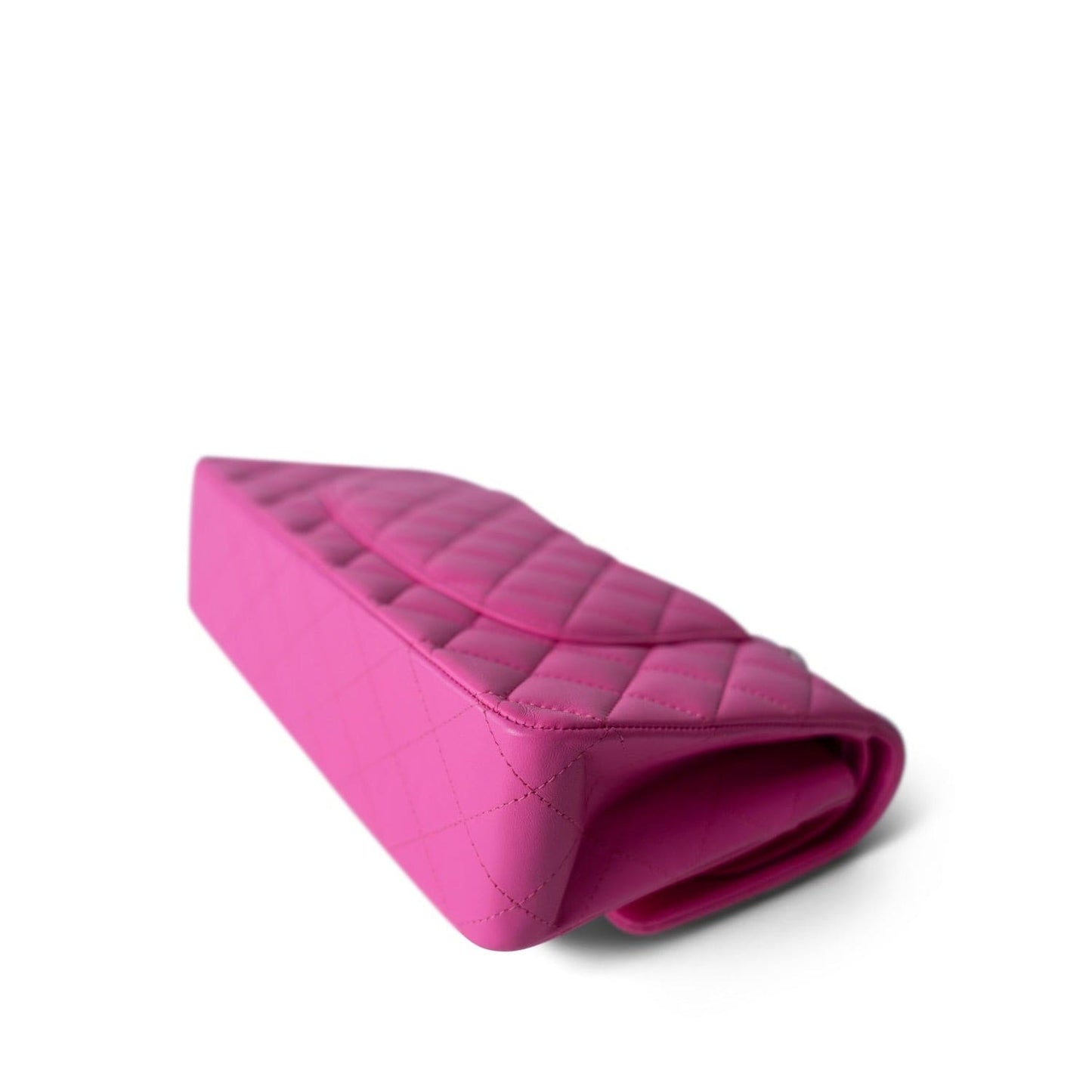 21S Neon Pink Lambskin Quilted Classic Flap Medium Silver Hardware