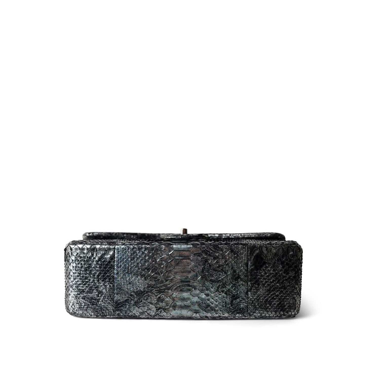 Black Silver Metallic Python Jumbo Double Flap
